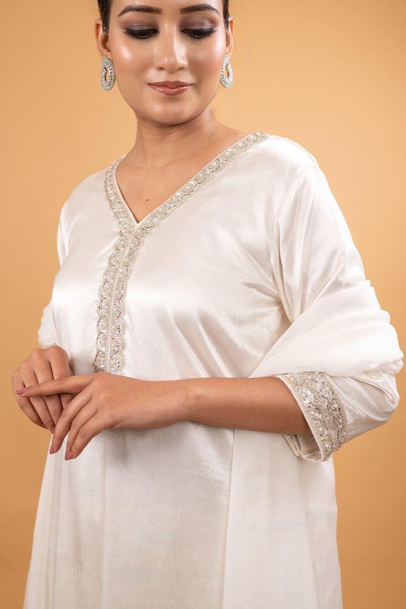 Ivory White Long Suit with Hanging Tassels Kurta