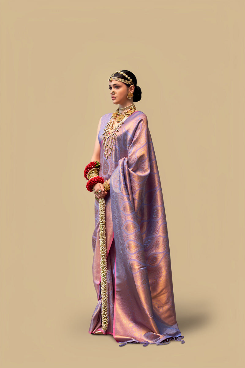 Two-Tone Light Purple Weaving Silk Saree with Contrast Selvage Border