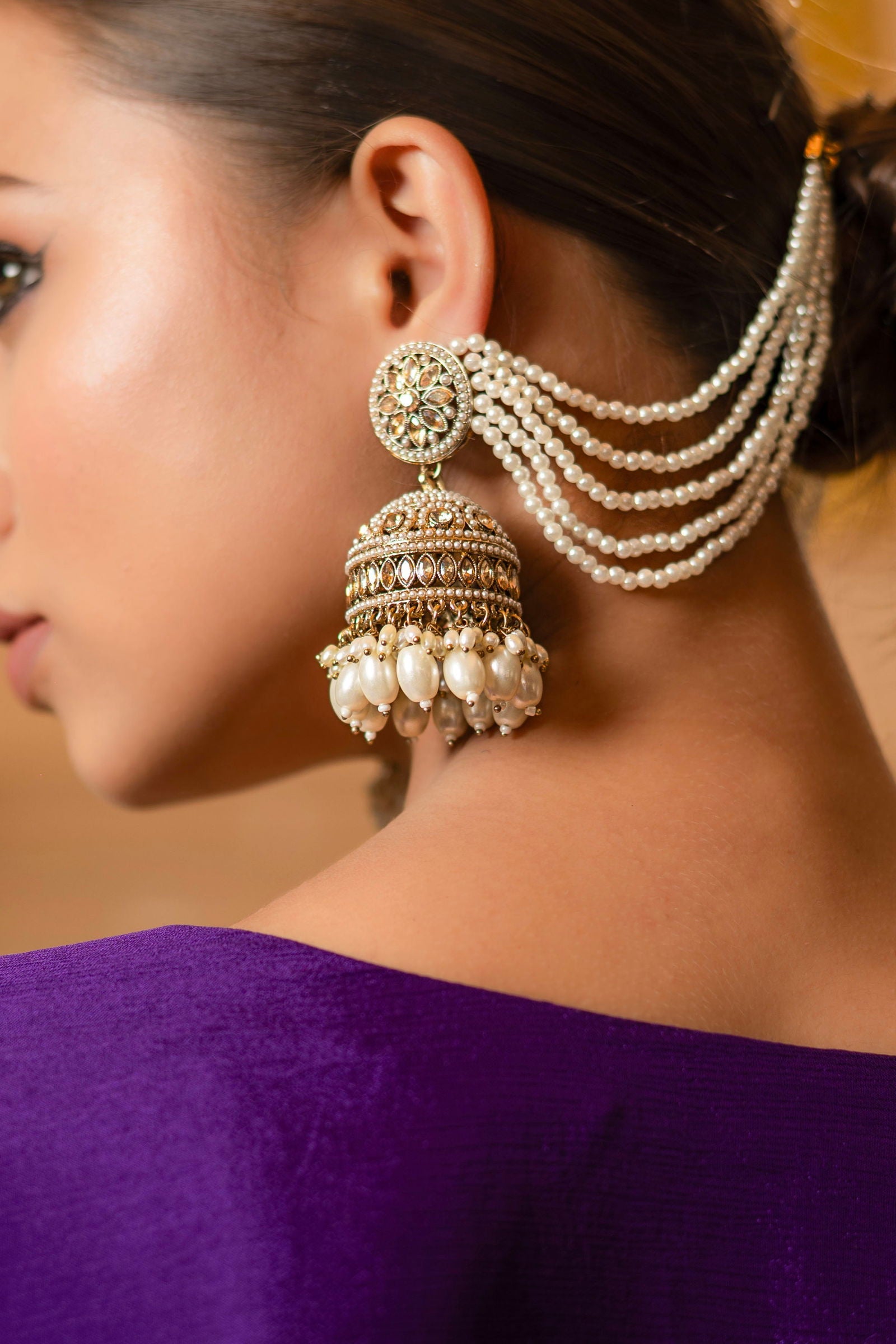 Mayrake Beautiful Pearl Jhumka With Back Chain - Mayrake.in