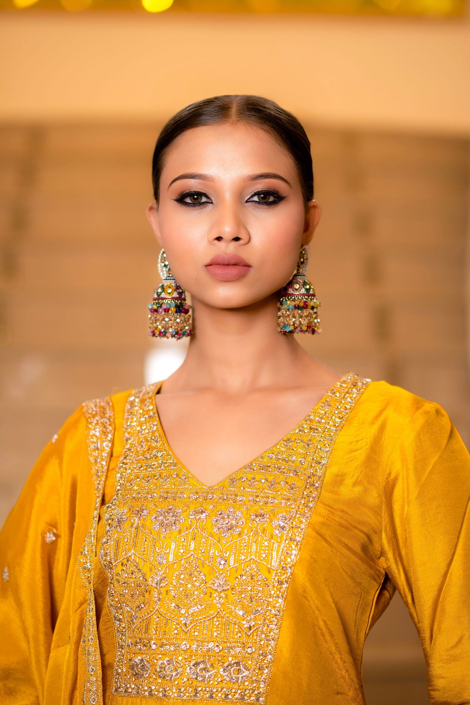 Mayrake Colorful Jhumka Earrings with Attached Back Chain - Mayrake.in