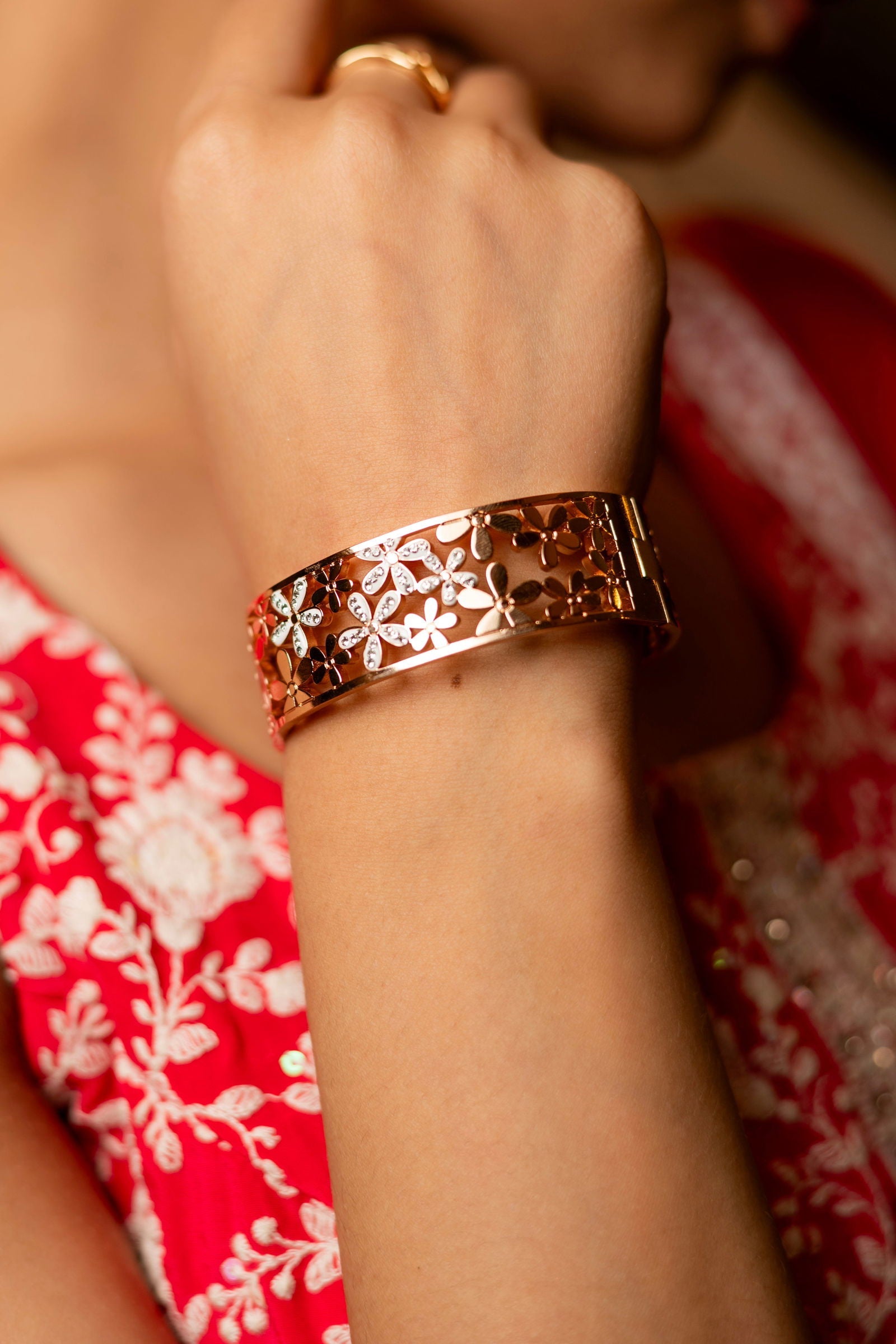 Mayrake Rose Gold Flower Cut Out AD Bracelet - Mayrake.in