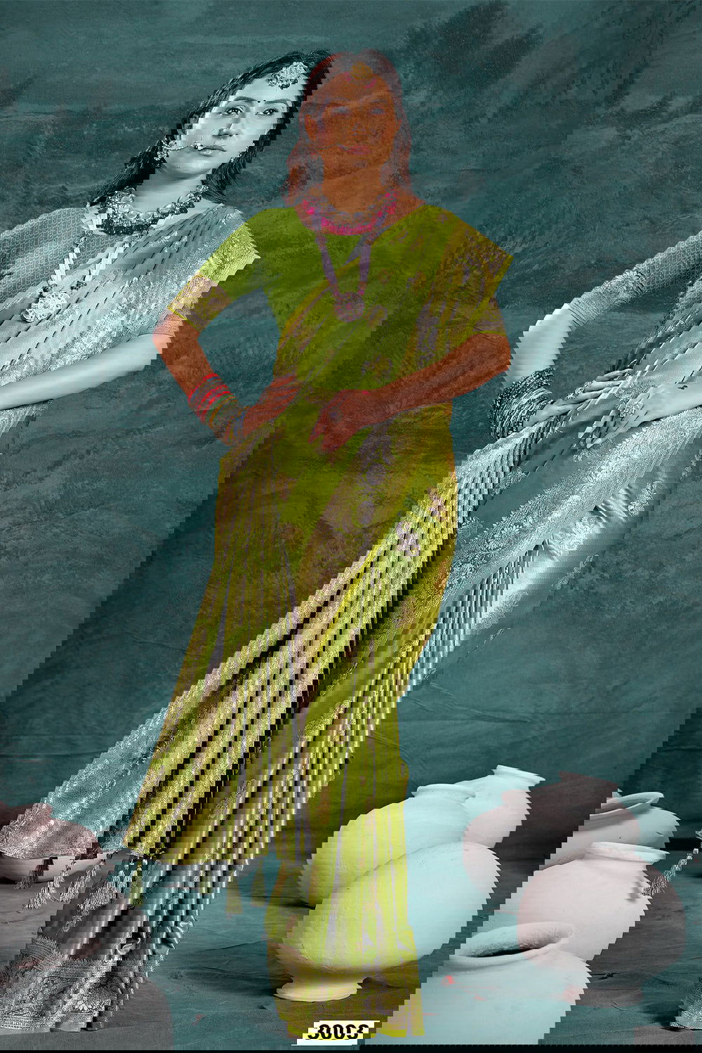 Mehendi Green Banarasi Satin Silk Rich Pallu Saree with Silver Zari Weaving Detailing - Mayrake.in