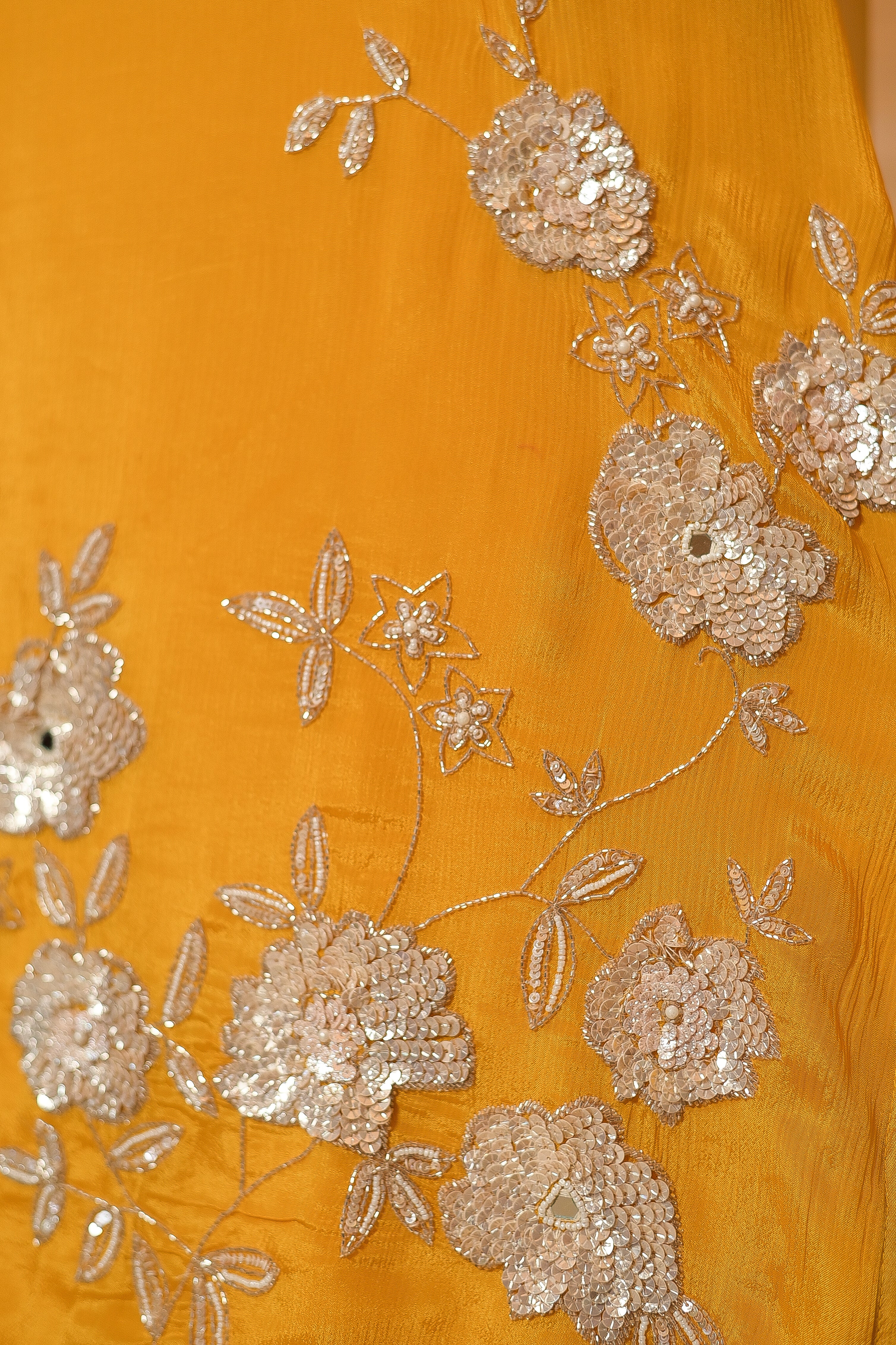 Yellow Chiffon Hand Embroidered Kurta with Palazzo Set