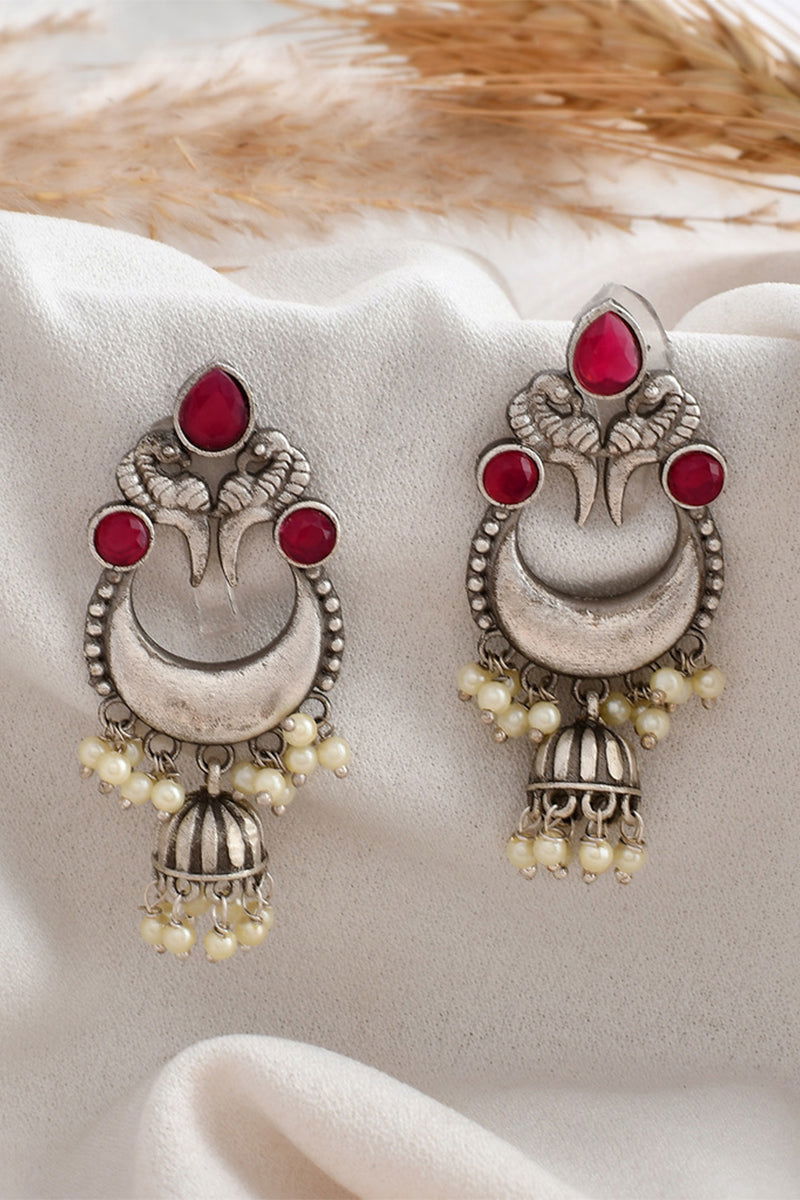 Oxidized Magenta Kundan Jhumka Earrings - Mayrake.in