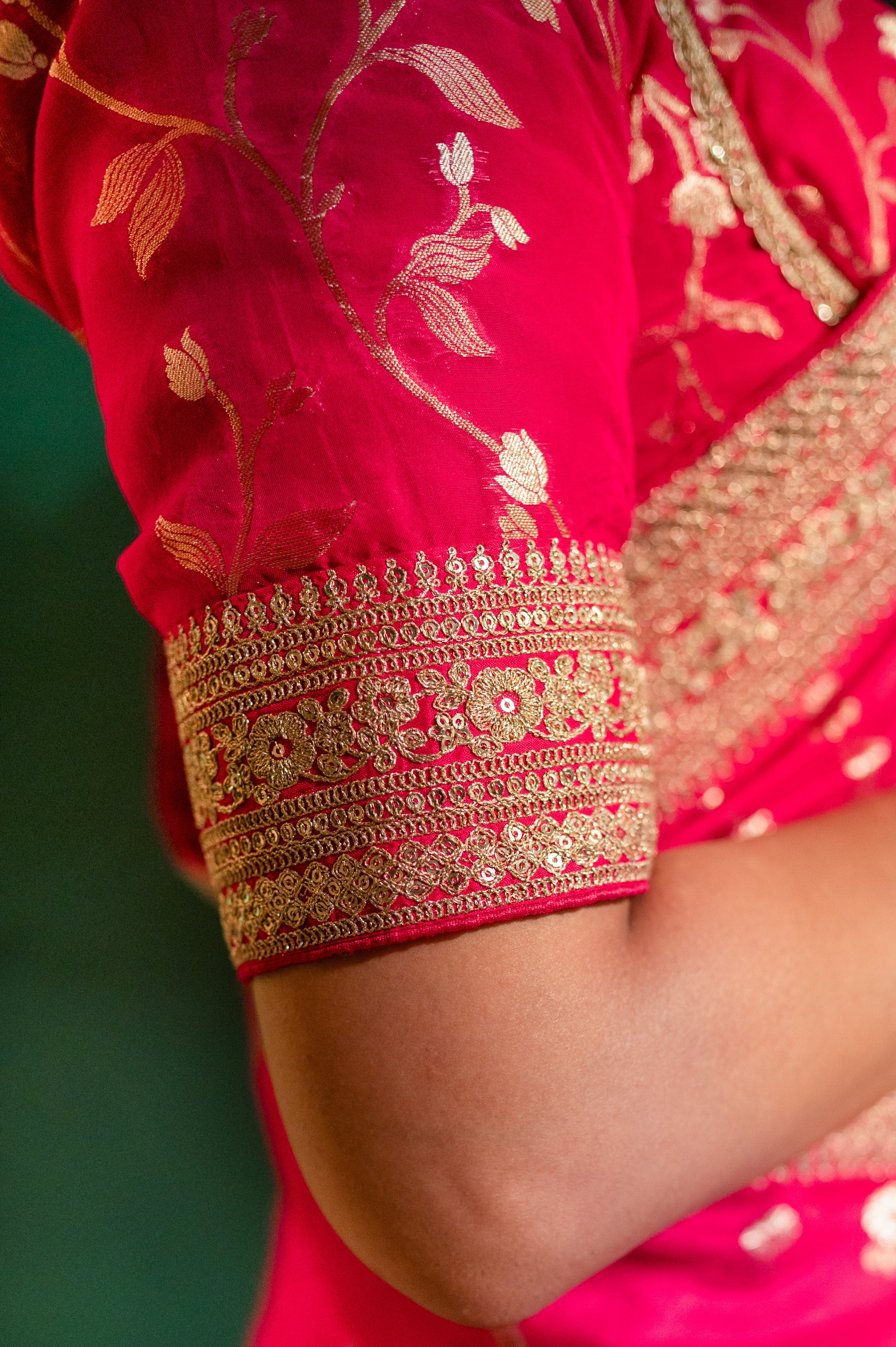 Fushcia Rani Pink Silk Saree with Golden Buti Work and Rich Zari Border