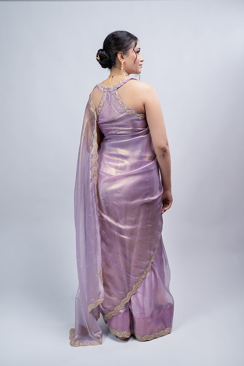Sea Green Shimmer Organza Saree with Pearl and Sequin work