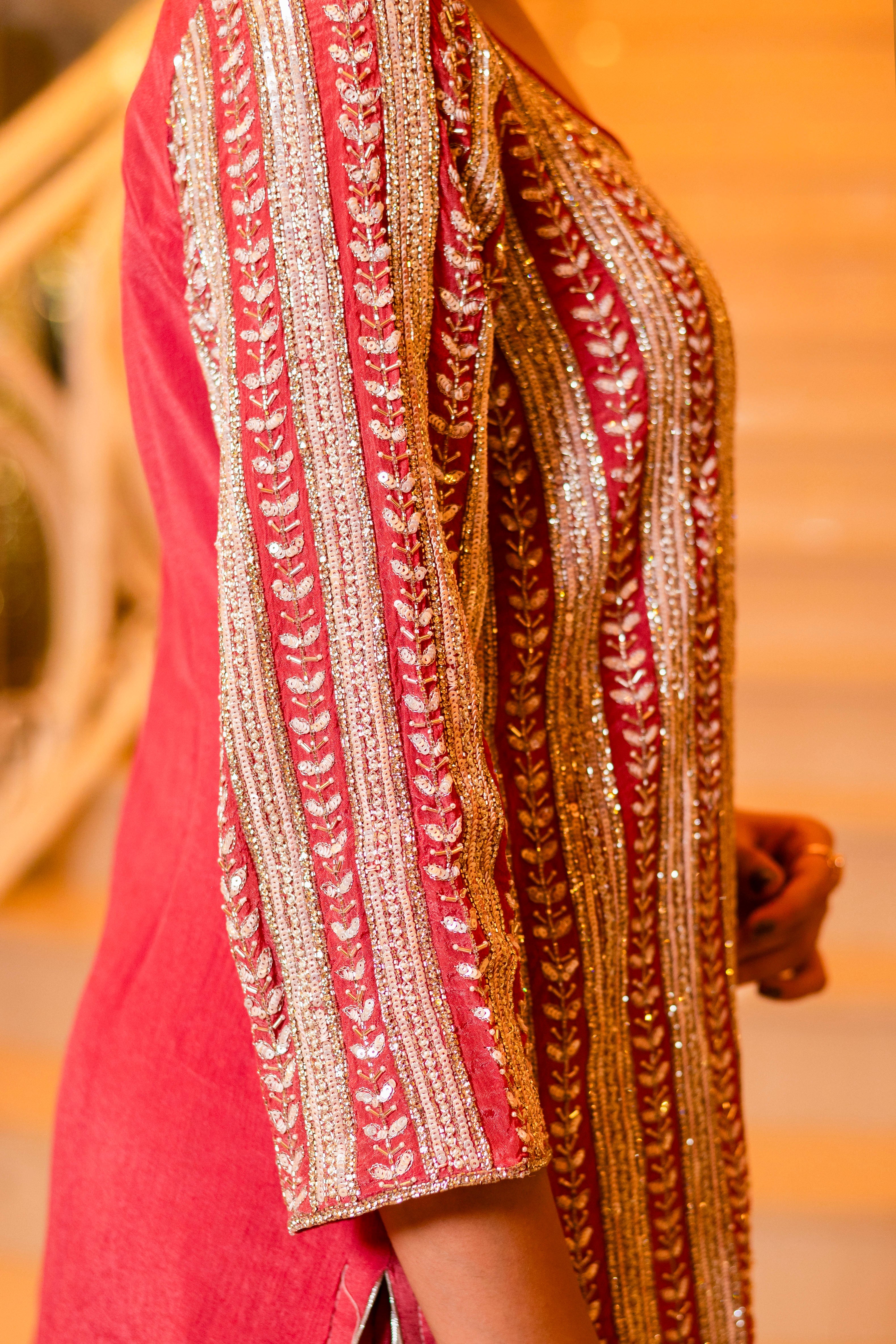 Rust Brown Georgette Handwork Zardozi Embroidered Sharara Suit