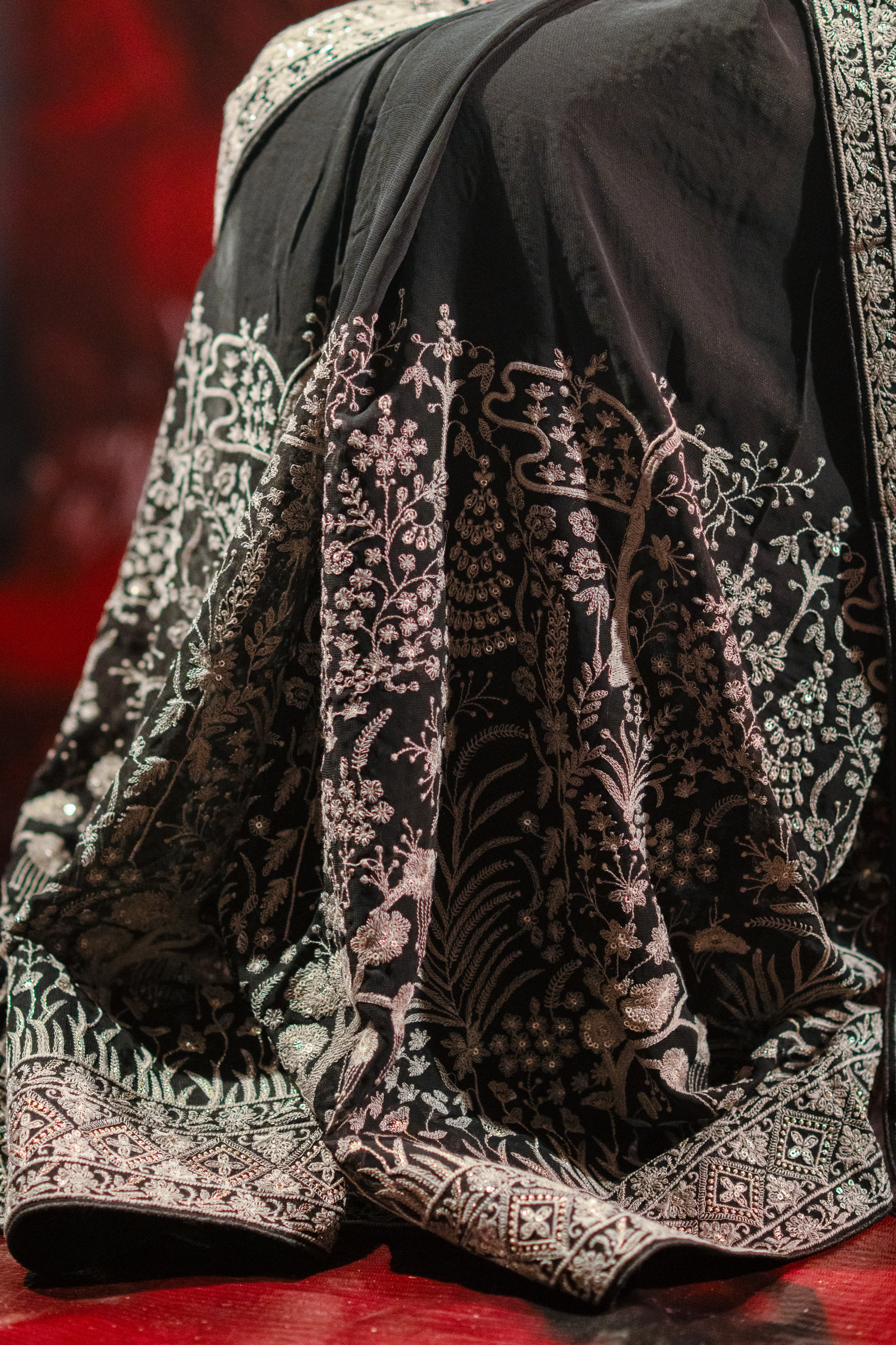 Black Lucknowi Georgette Saree with Beautiful Tassels and Zari Work