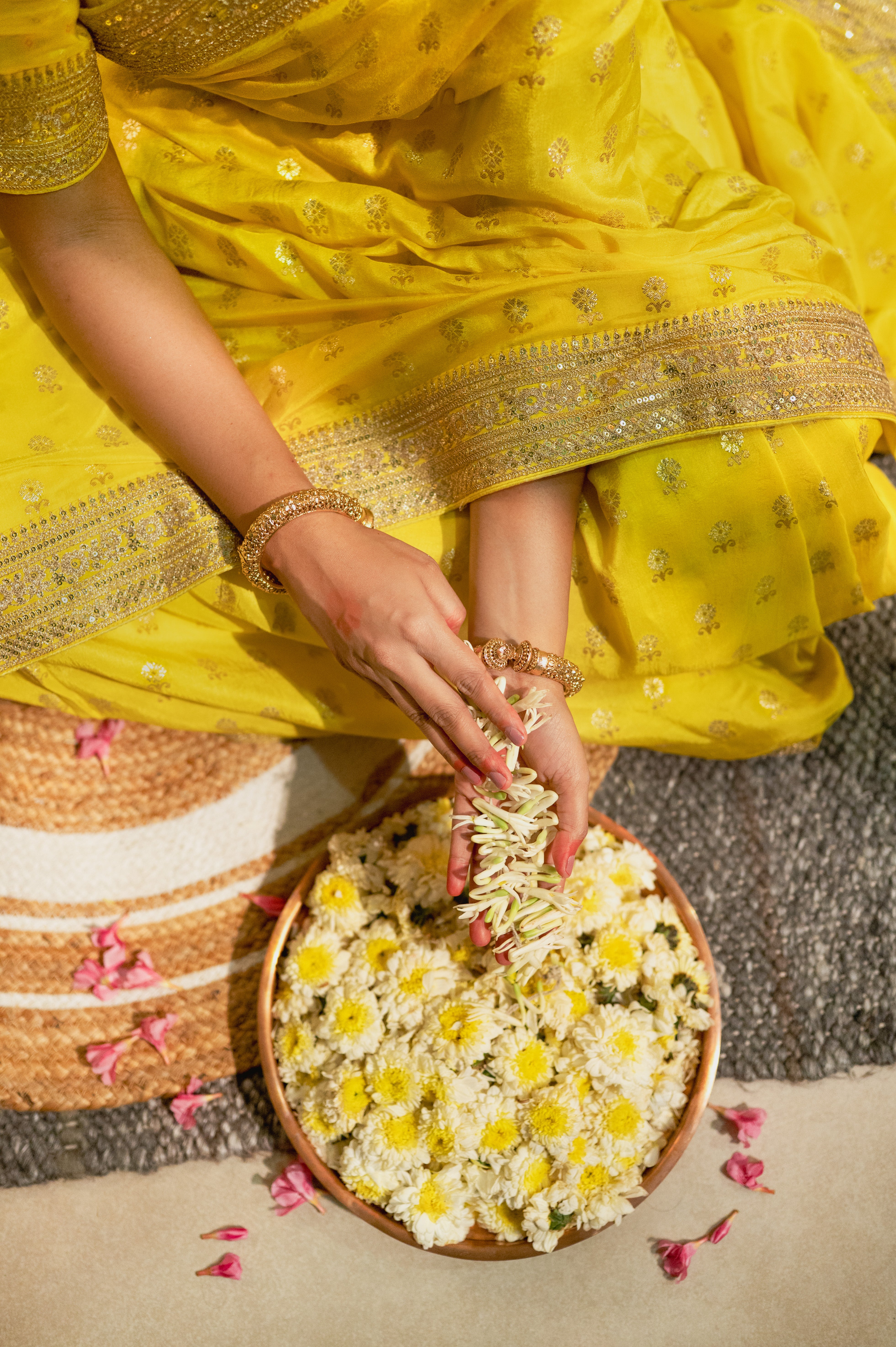 Yellow Silk Saree with Golden Buti Work and Rich Zari Border