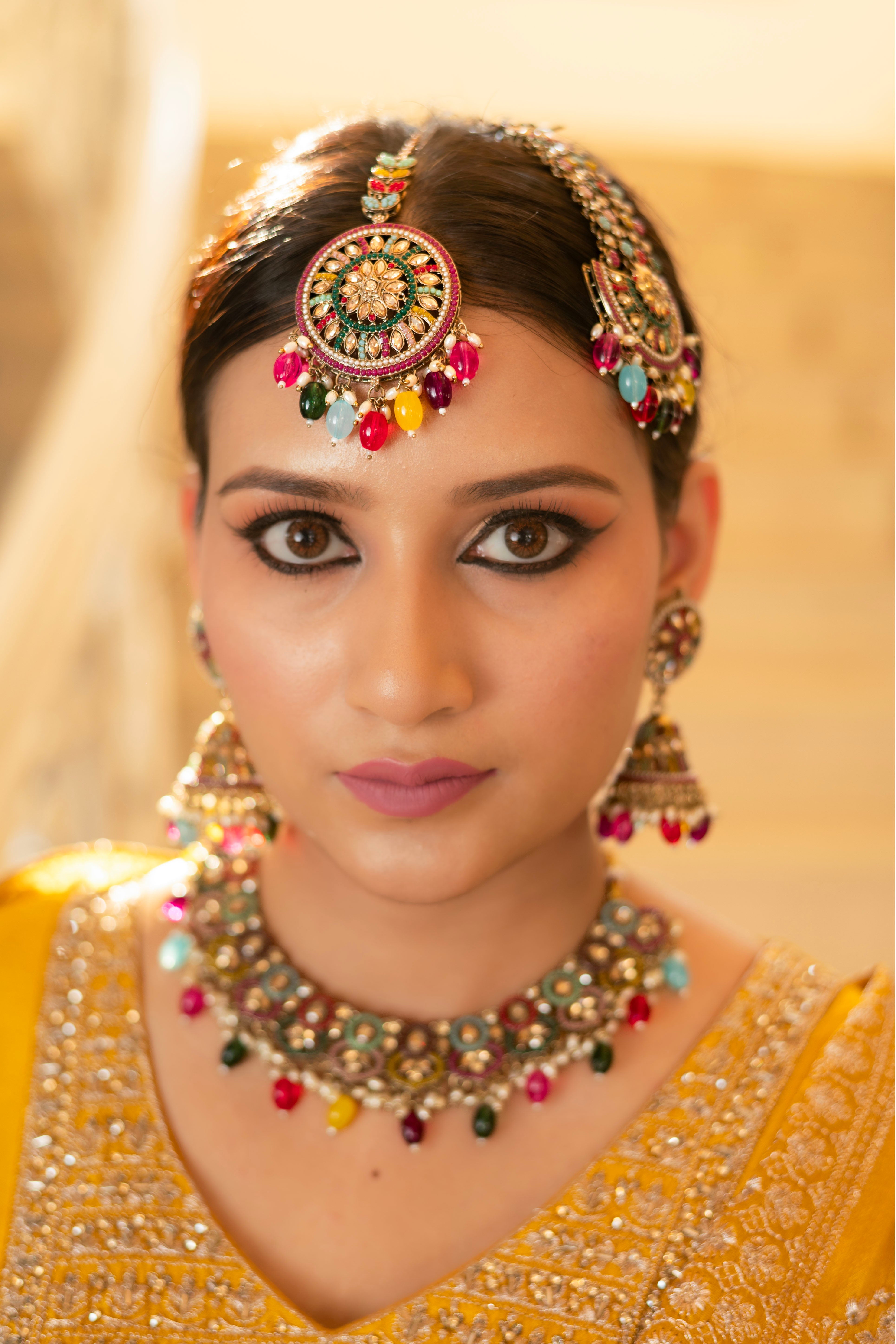 Pearl and Zircon Choker Jewellery Set with Maang Tikka