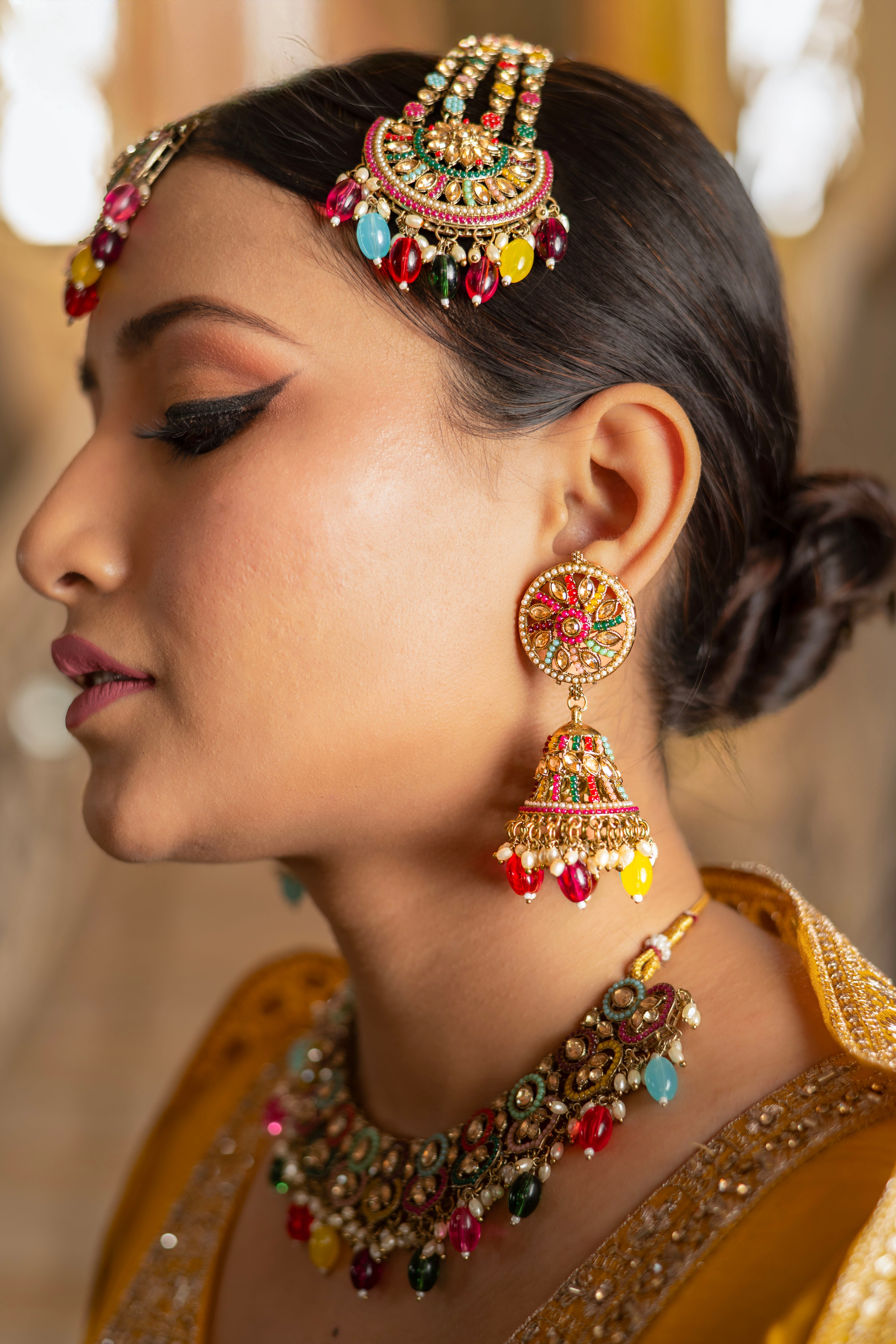 Pearl and Zircon Choker Jewellery Set with Maang Tikka