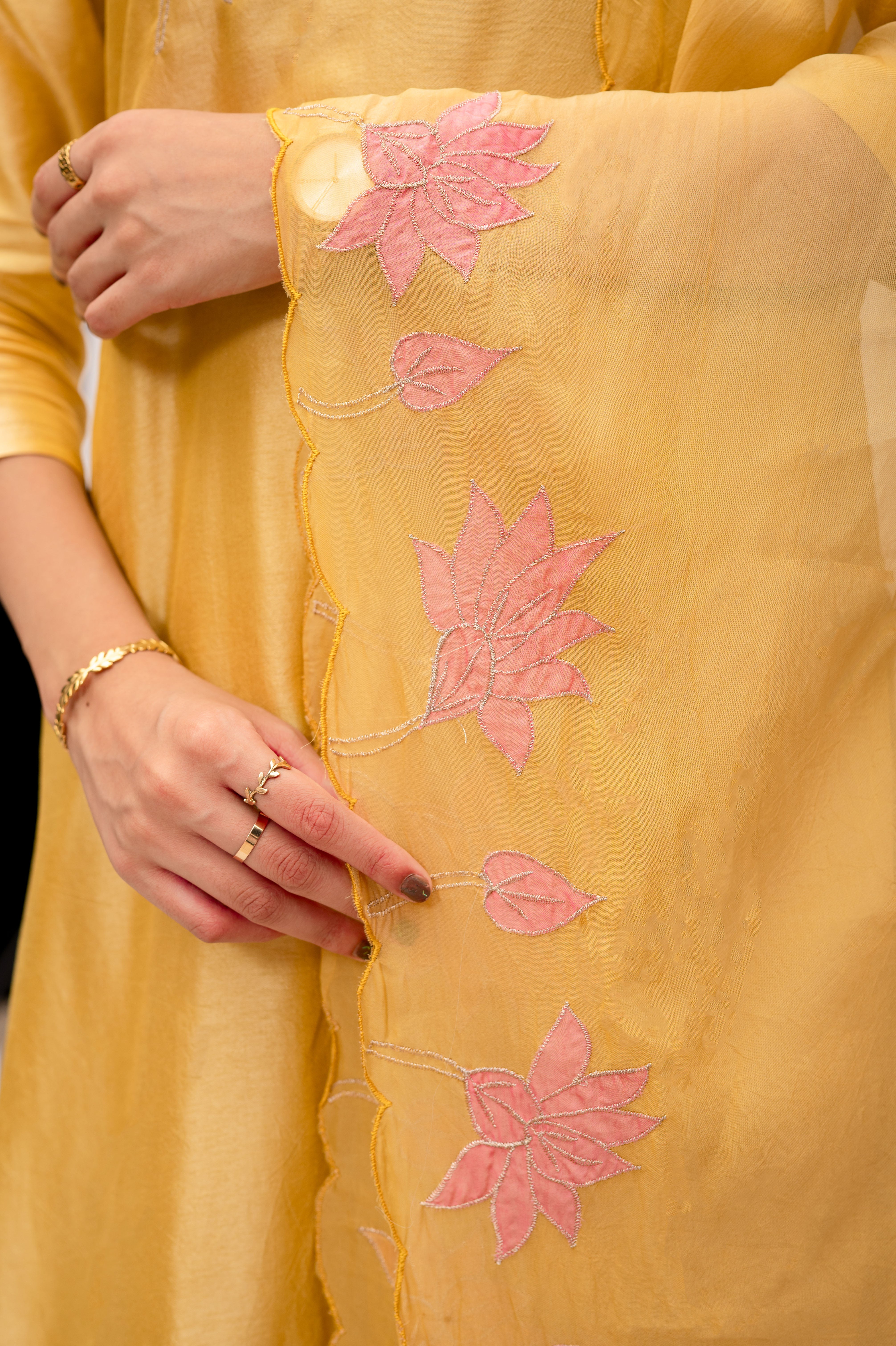 Yellow Silk Suit with Pant & Dupatta – Elegant Zari Work Detailing