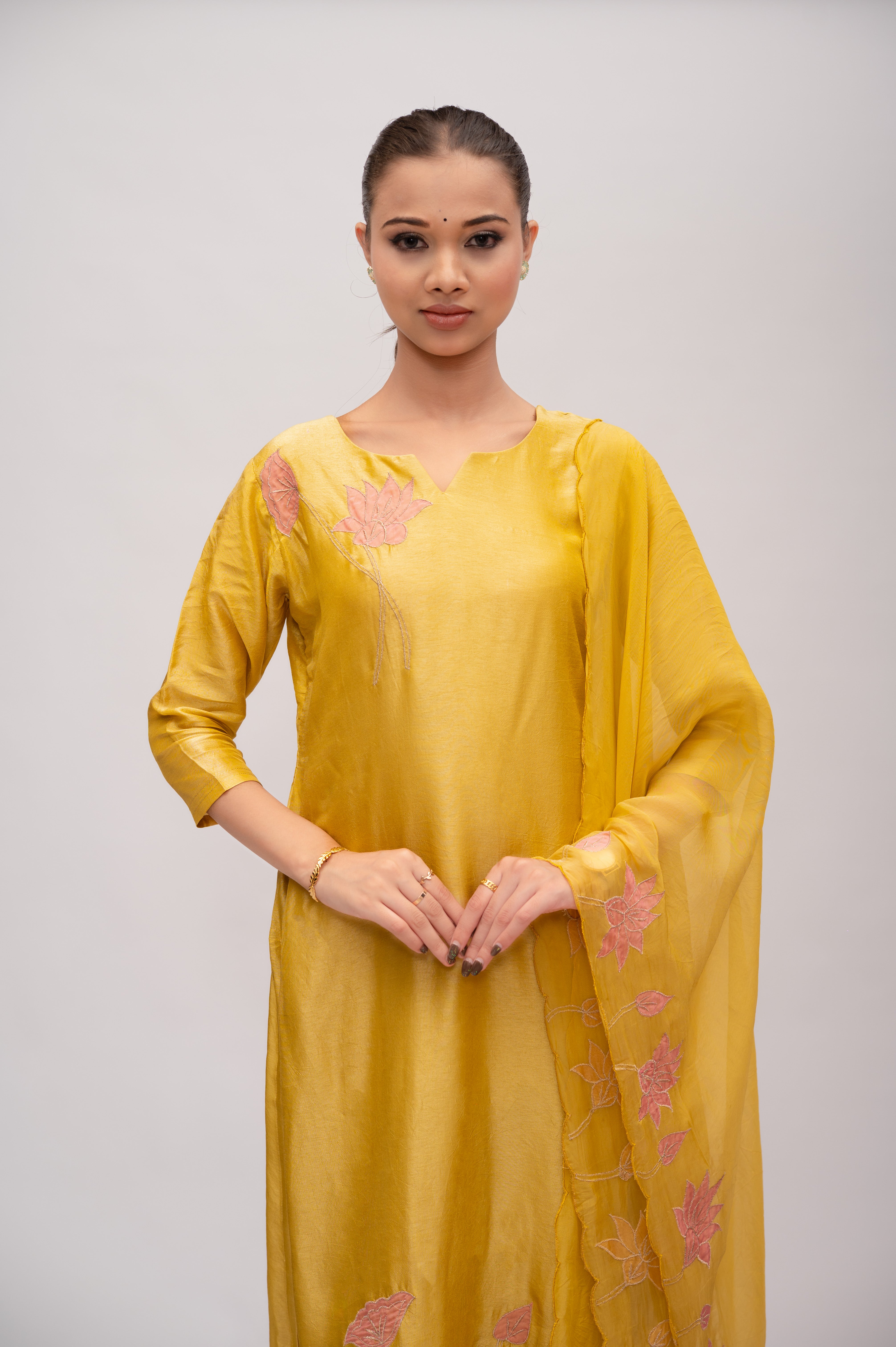 Yellow Silk Suit with Pant & Dupatta – Elegant Zari Work Detailing