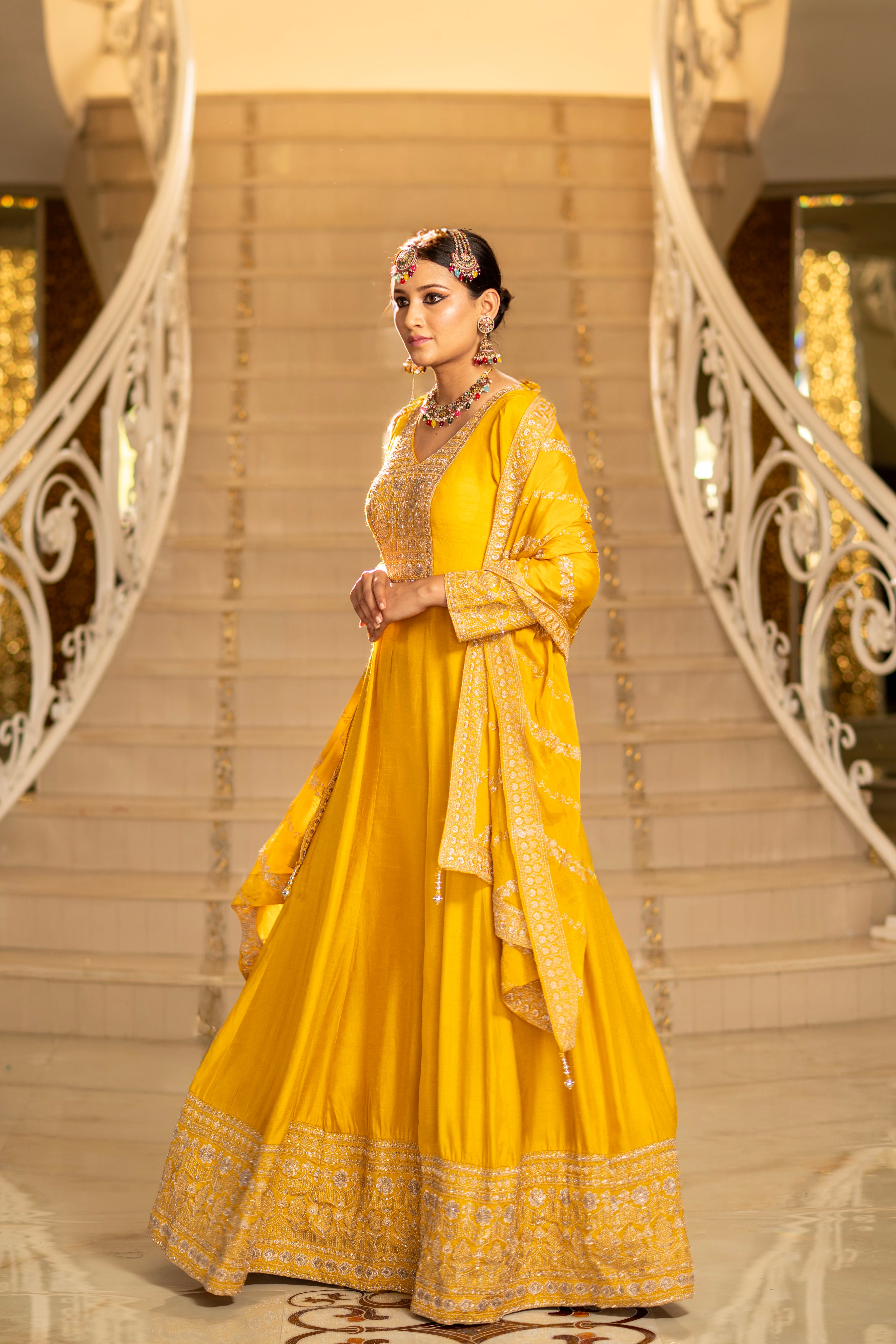 Teal Green Viscose Silk Zari Embroidered Floor Length Anarkali Set