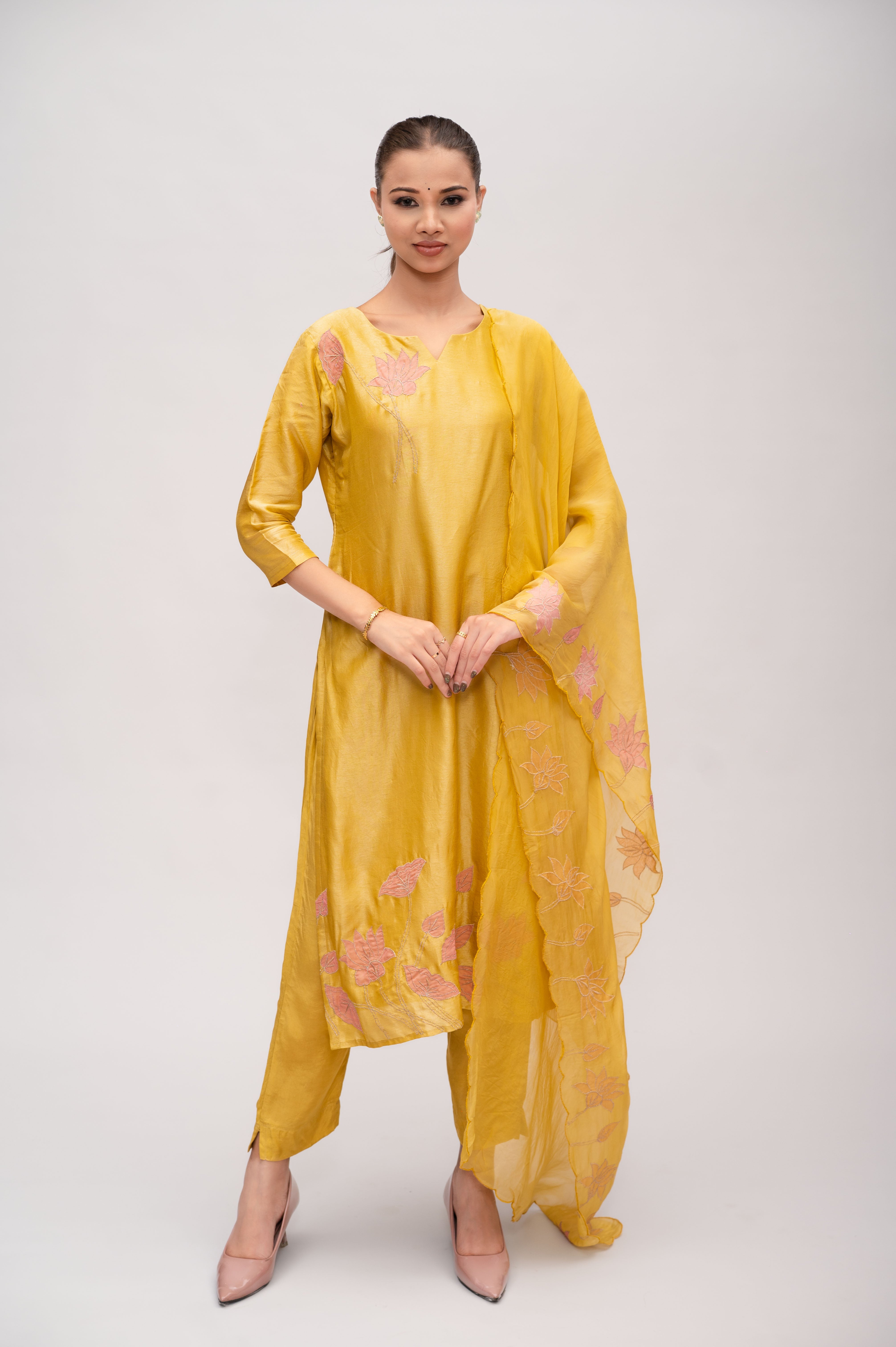 Yellow Silk Suit with Pant & Dupatta – Elegant Zari Work Detailing
