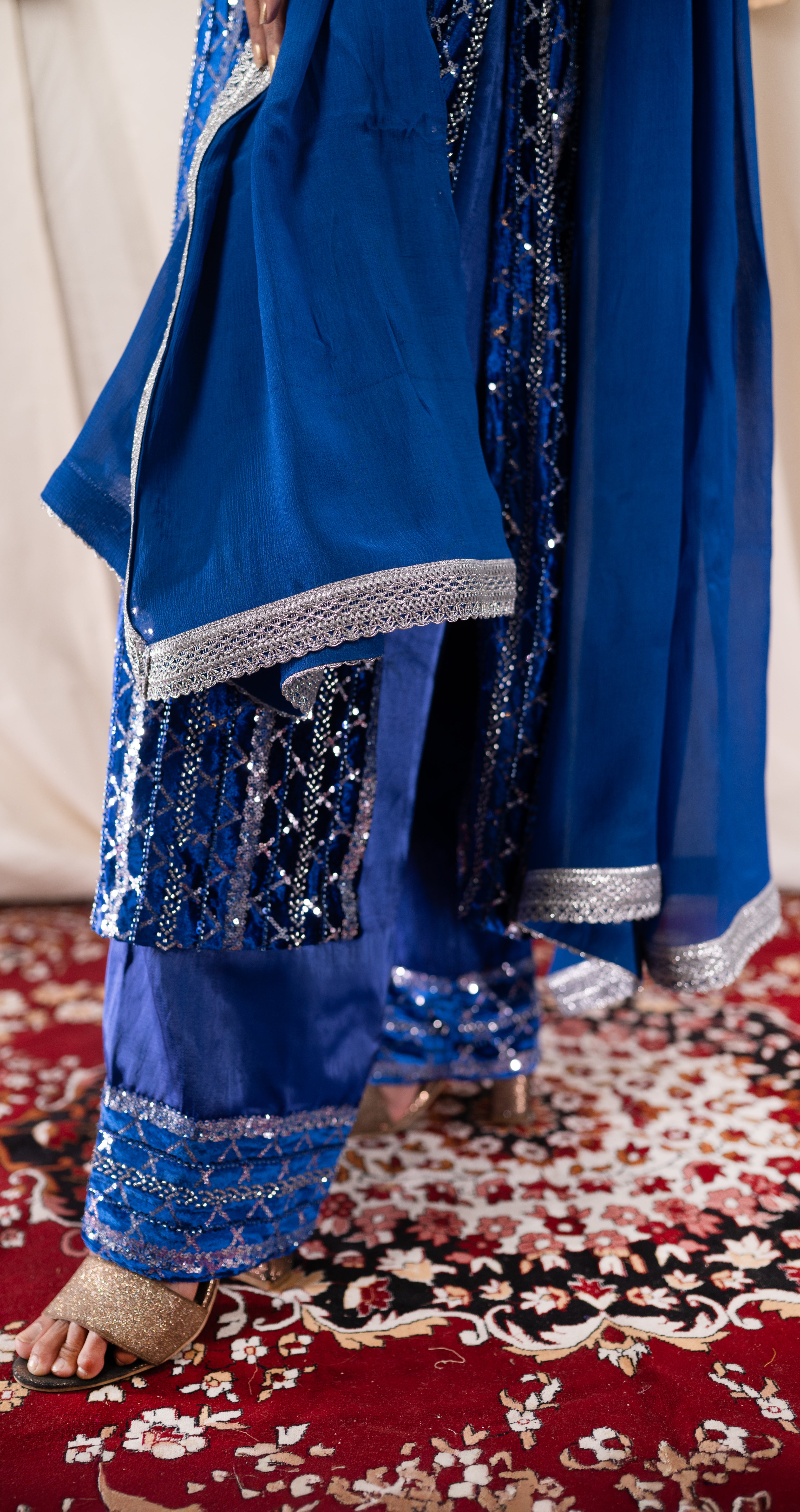 Royal Maroon Velvet Sequined Suit