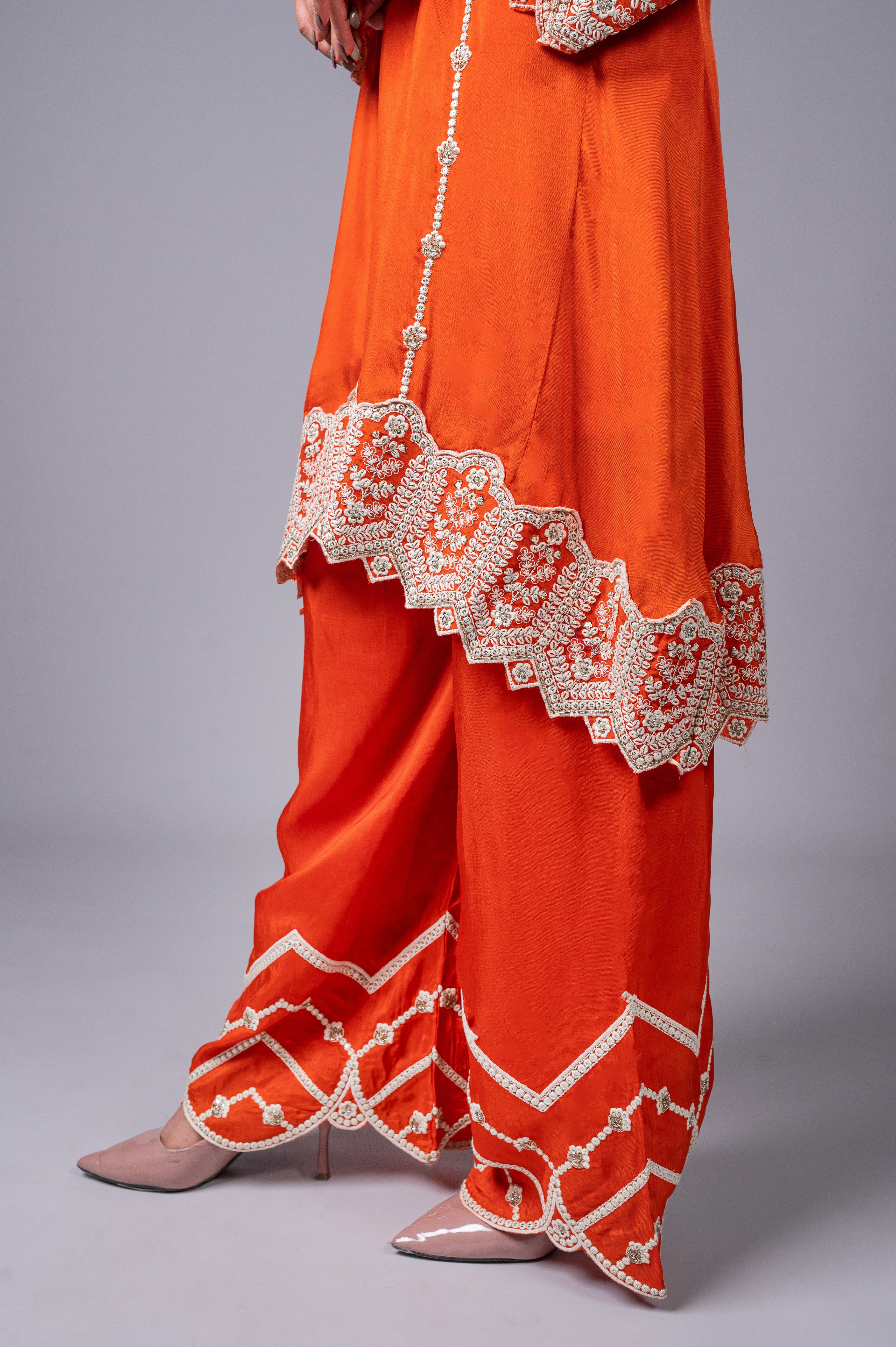 Purple Palazzo Crepe Kurta Set with Silver Embroidery