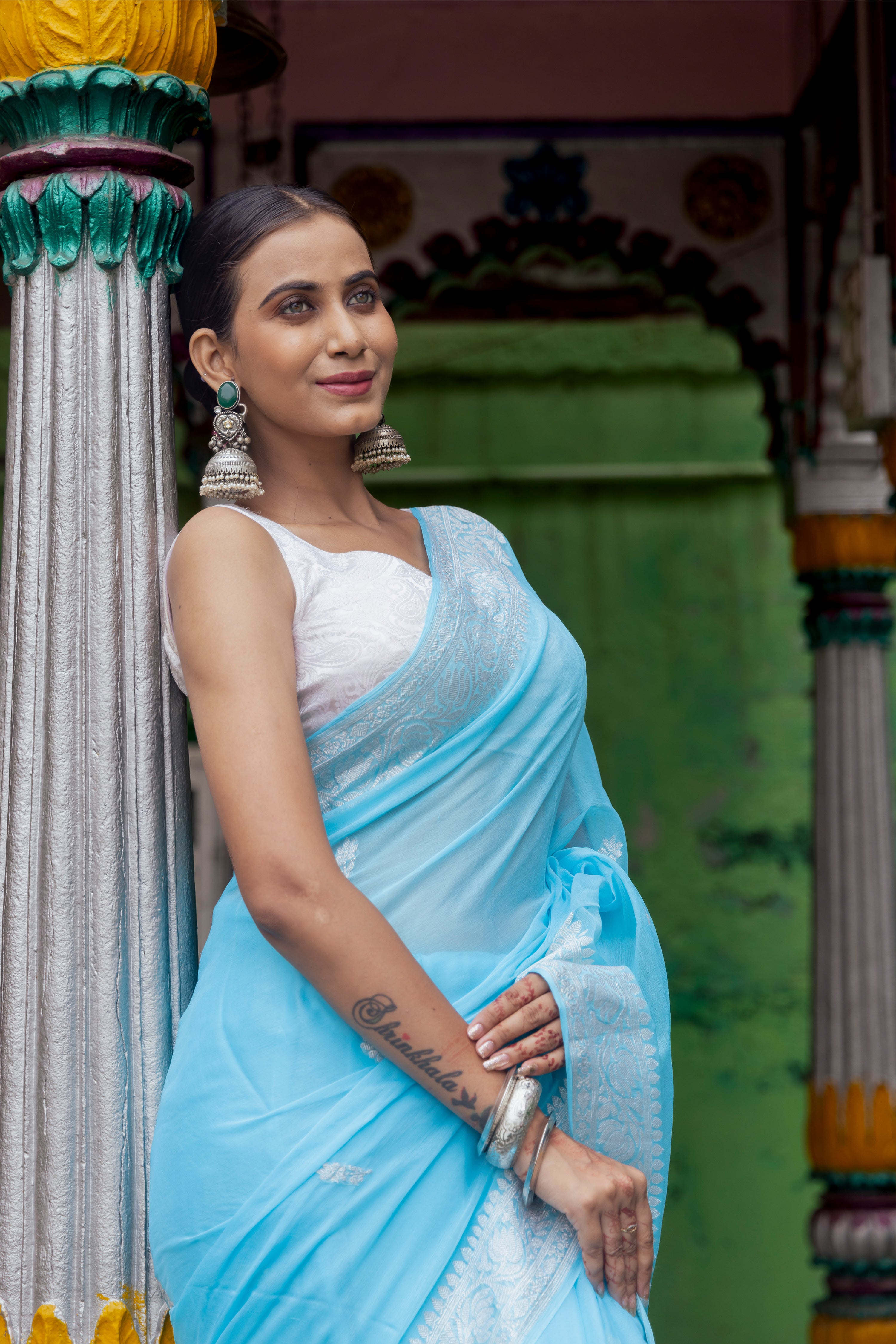 Handloom Peach Pure Khaddi Chiffon Banarasi Saree