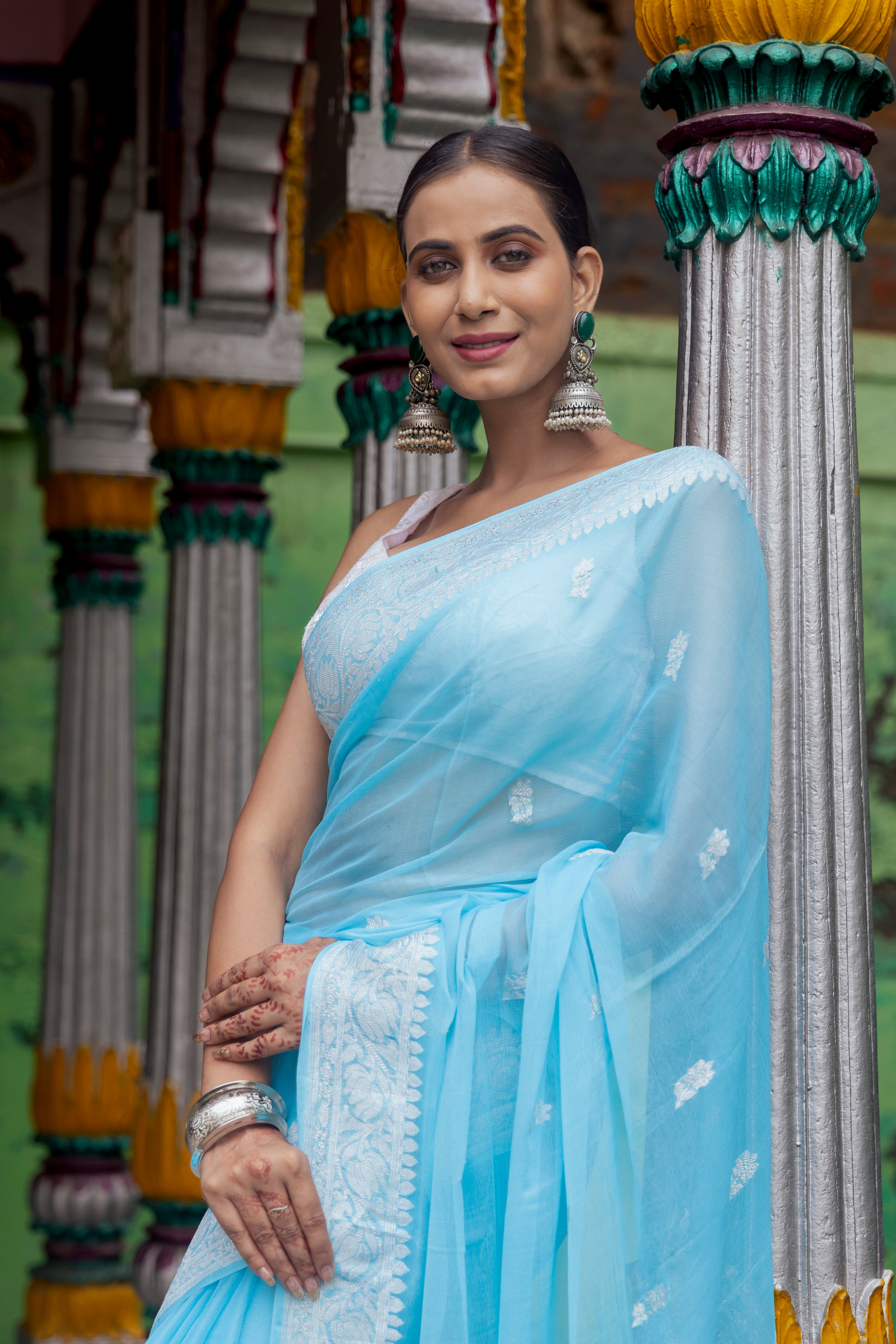 Handloom Peach Pure Khaddi Chiffon Banarasi Saree