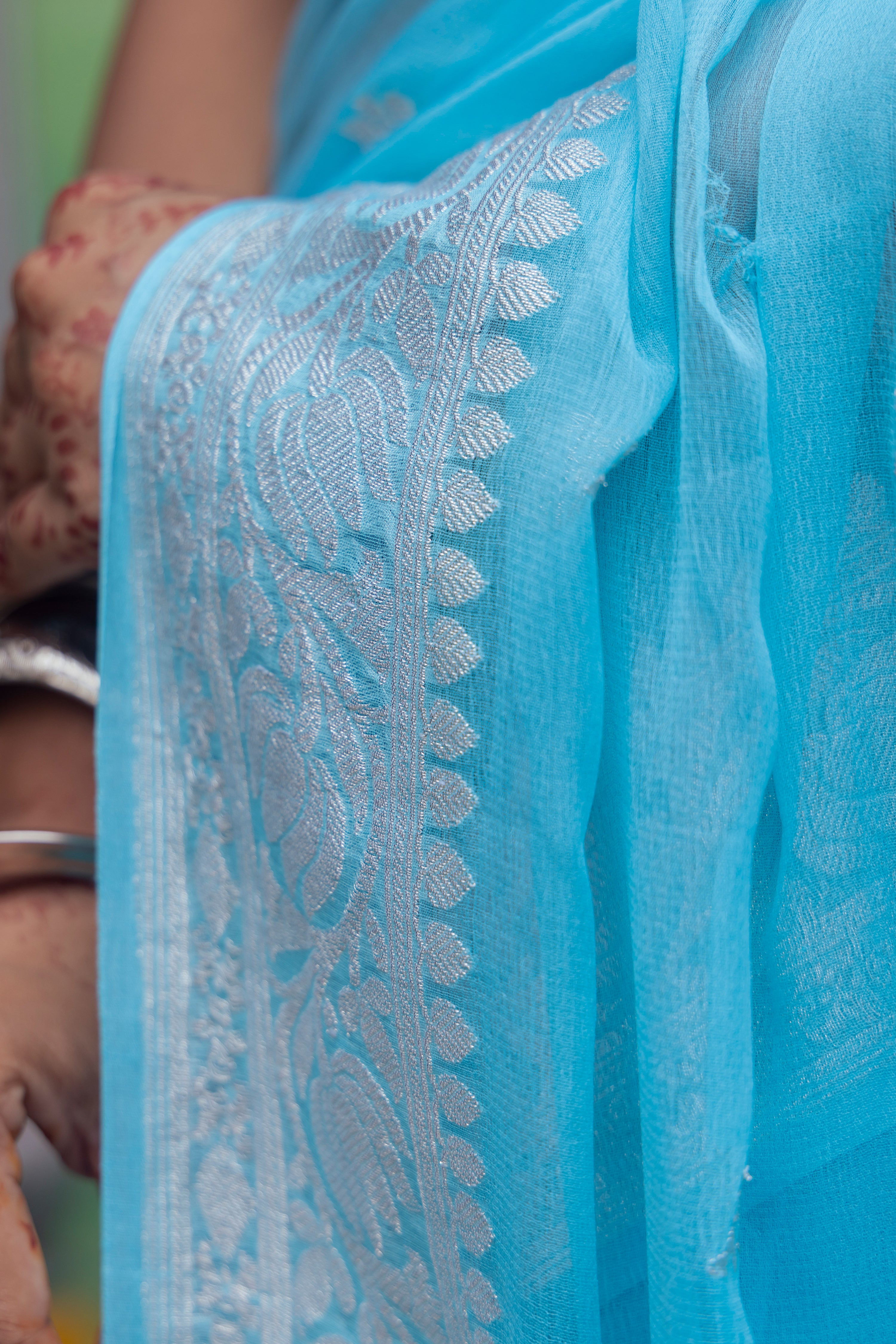 Handloom Peach Pure Khaddi Chiffon Banarasi Saree