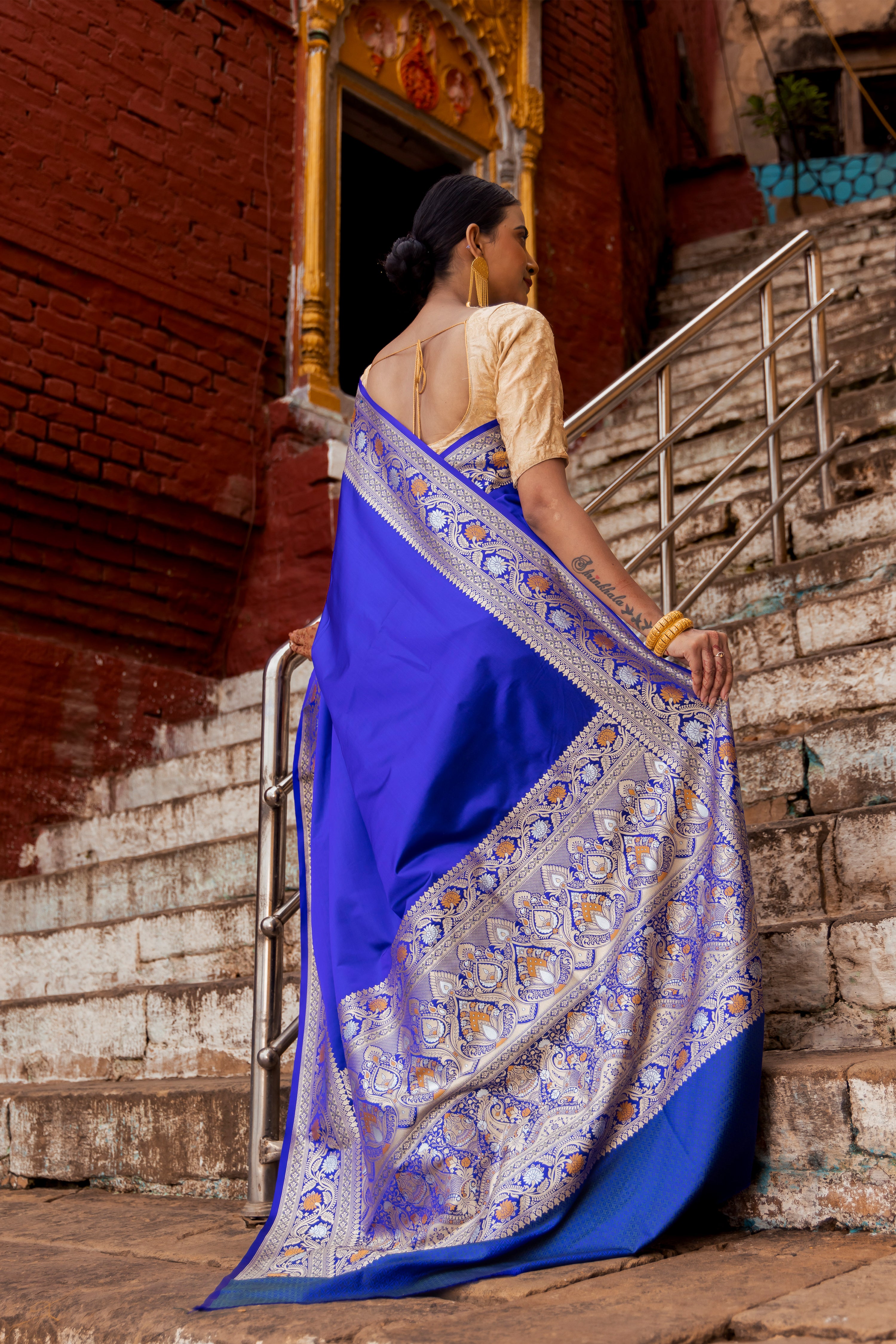 Handloom Black Mashru Satin Silk Banarasi saree
