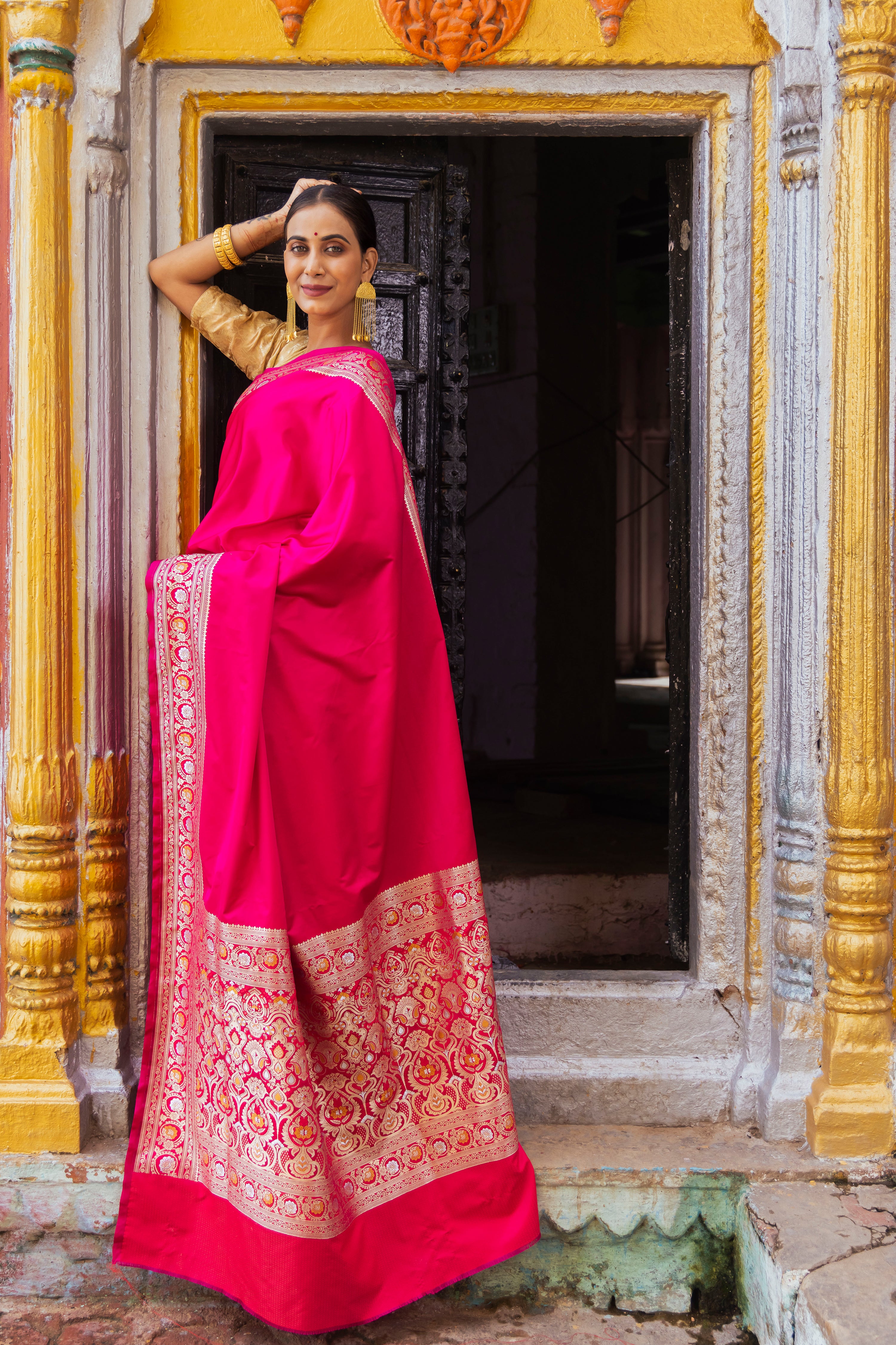 Handloom Black Mashru Satin Silk Banarasi saree