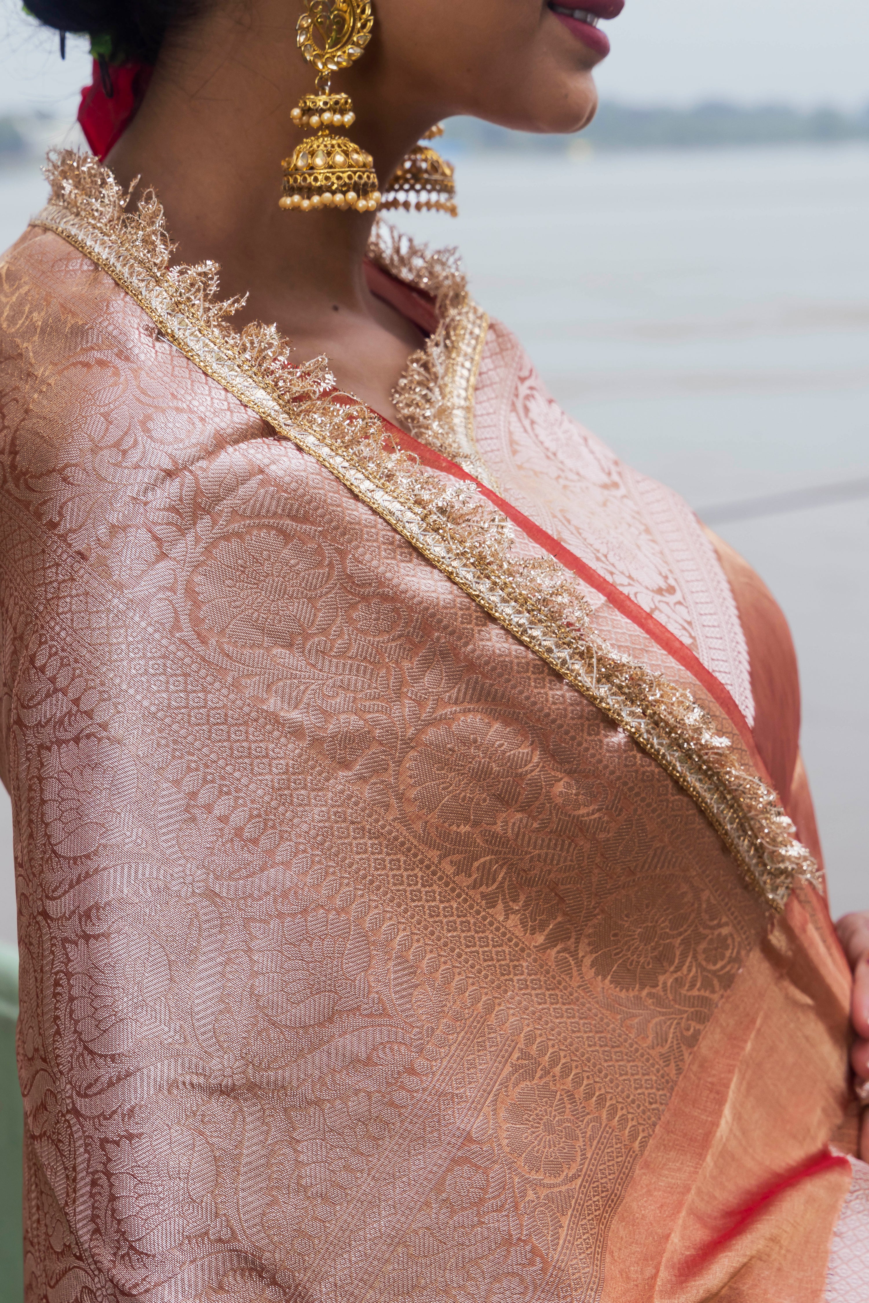 Handloom Maroon Pure Katan Tissue Silk Banarasi Saree