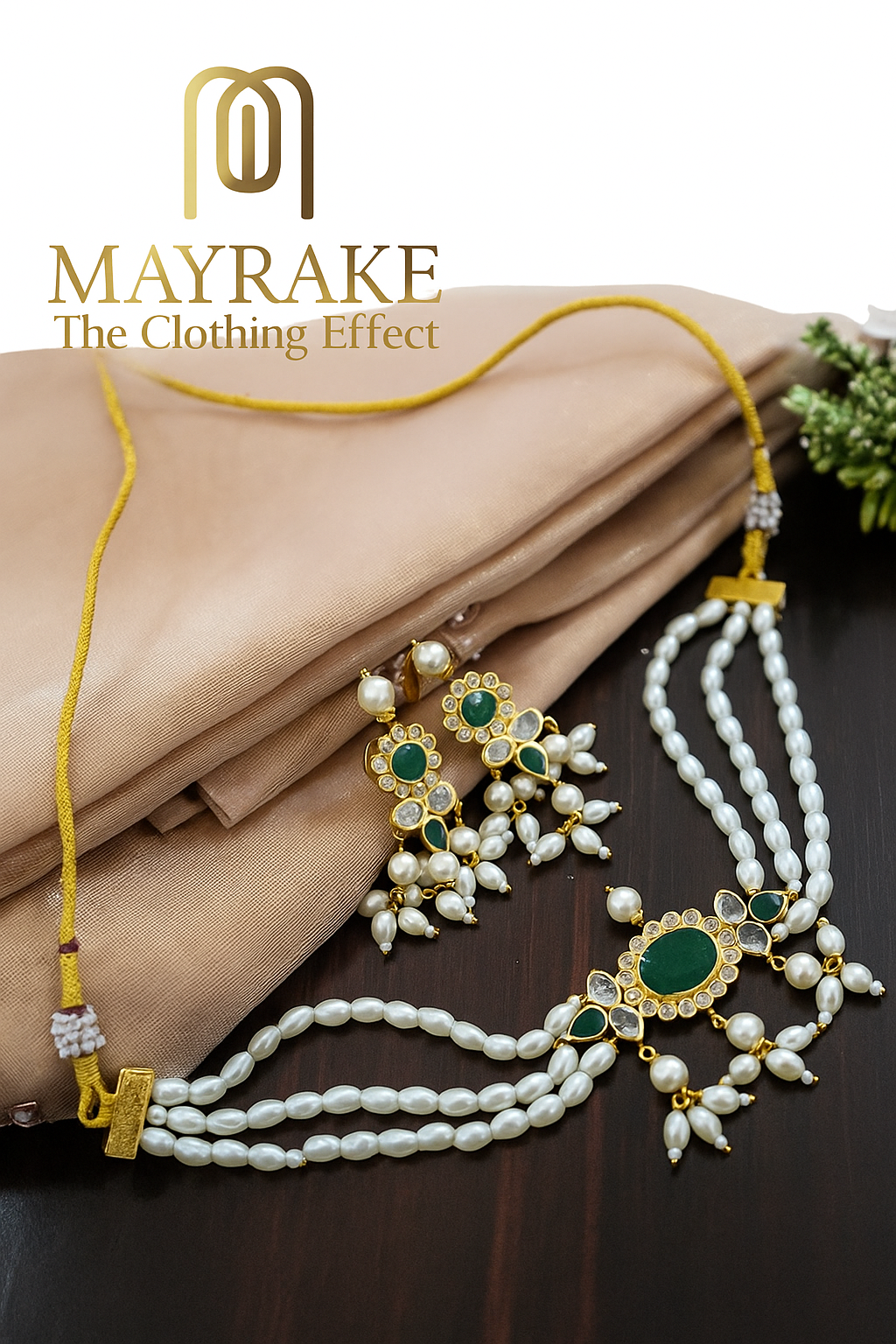 Pearl Emerald Kundan Stone Choker Jewellery - Mayrake.in