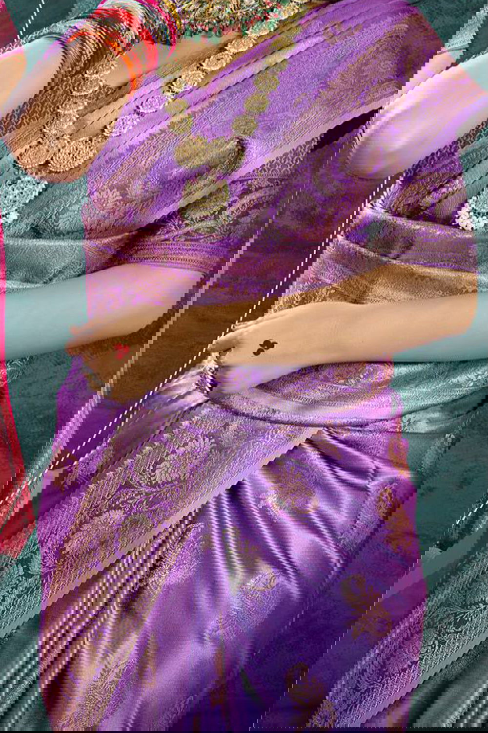 Purple Banarasi Satin Silk Rich Pallu Saree with Silver Zari Weaving Detailing - Mayrake.in