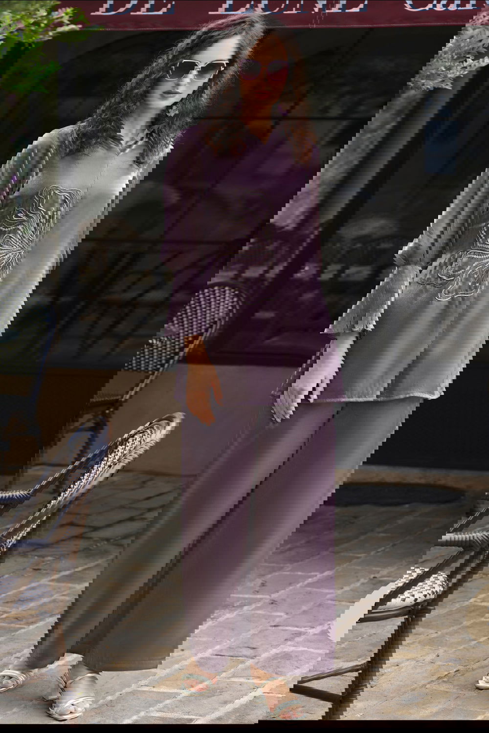 Purple Pure Handwork Viscose Silk Cord-Set Suit with Pant with Pocket - Mayrake.in