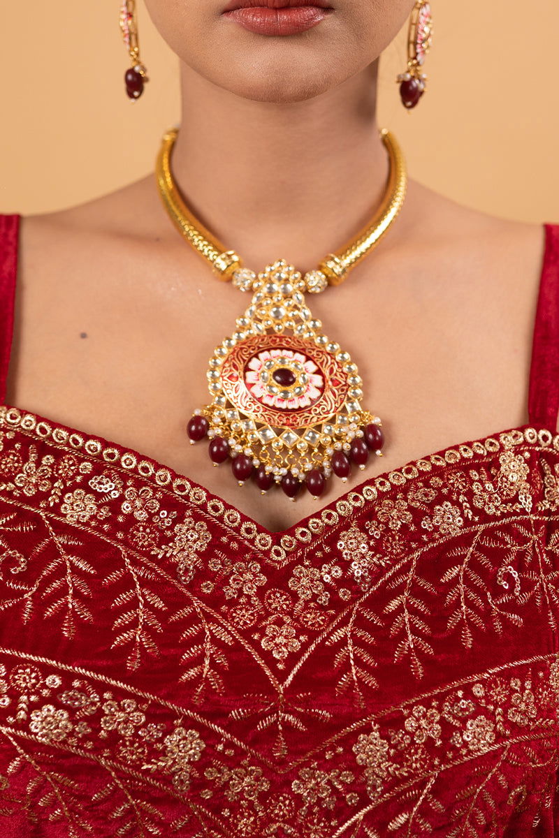 Red Velvet Suit with Embroidered Border, Palazzo Pants, and Matching Dupatta - Mayrake -