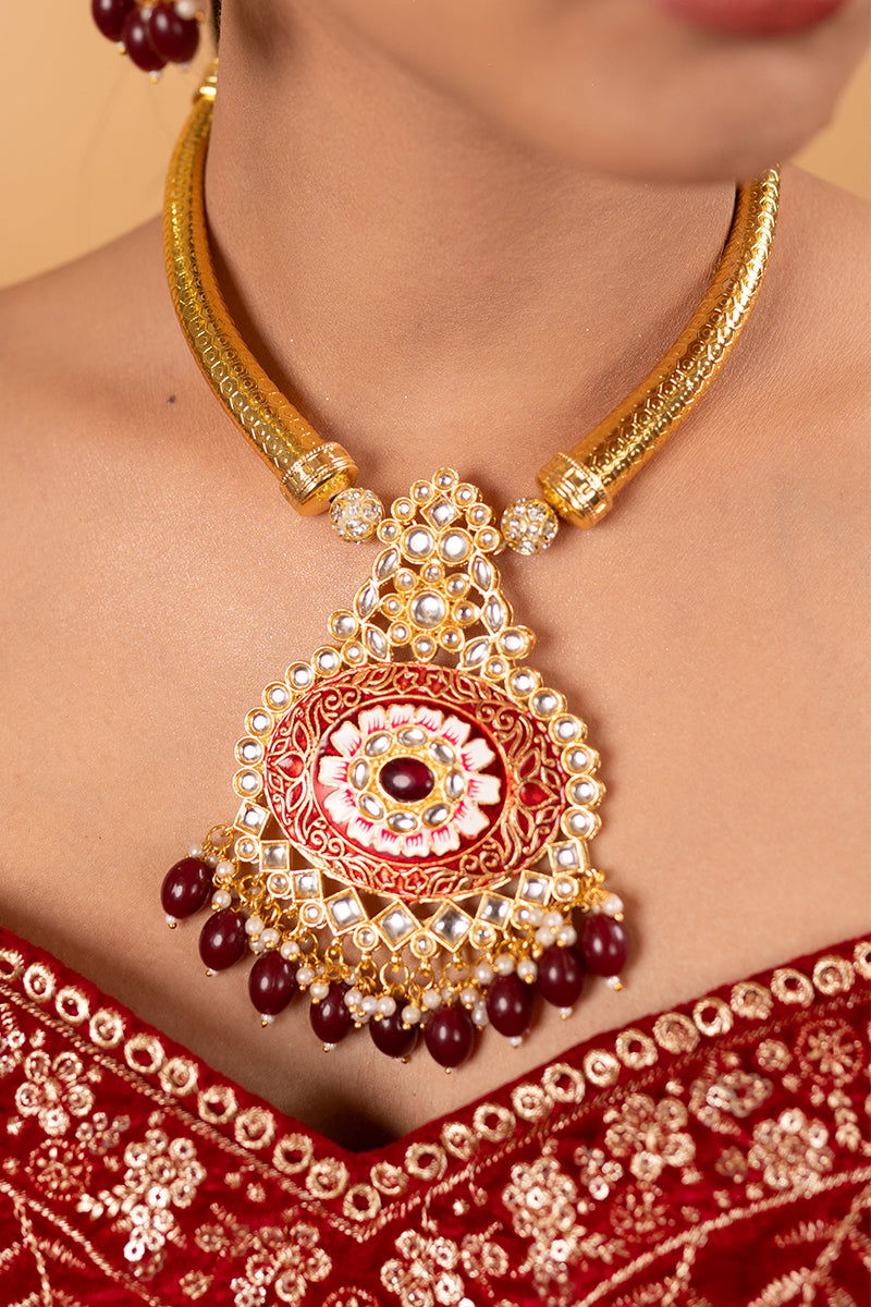 Red Velvet Suit with Embroidered Border, Palazzo Pants, and Matching Dupatta - Mayrake -