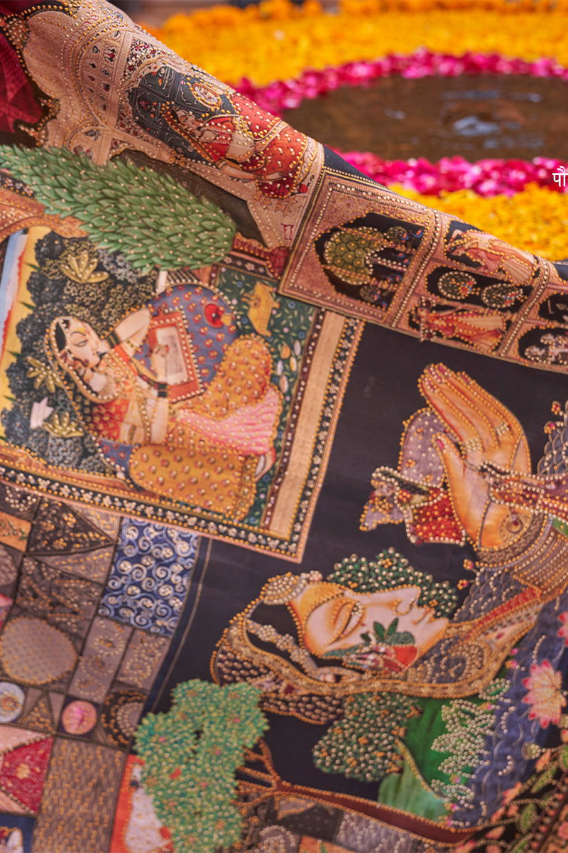 Red with Multi-Color Border Viscose Silk with Exclusive Design and Additional Work - Mayrake -
