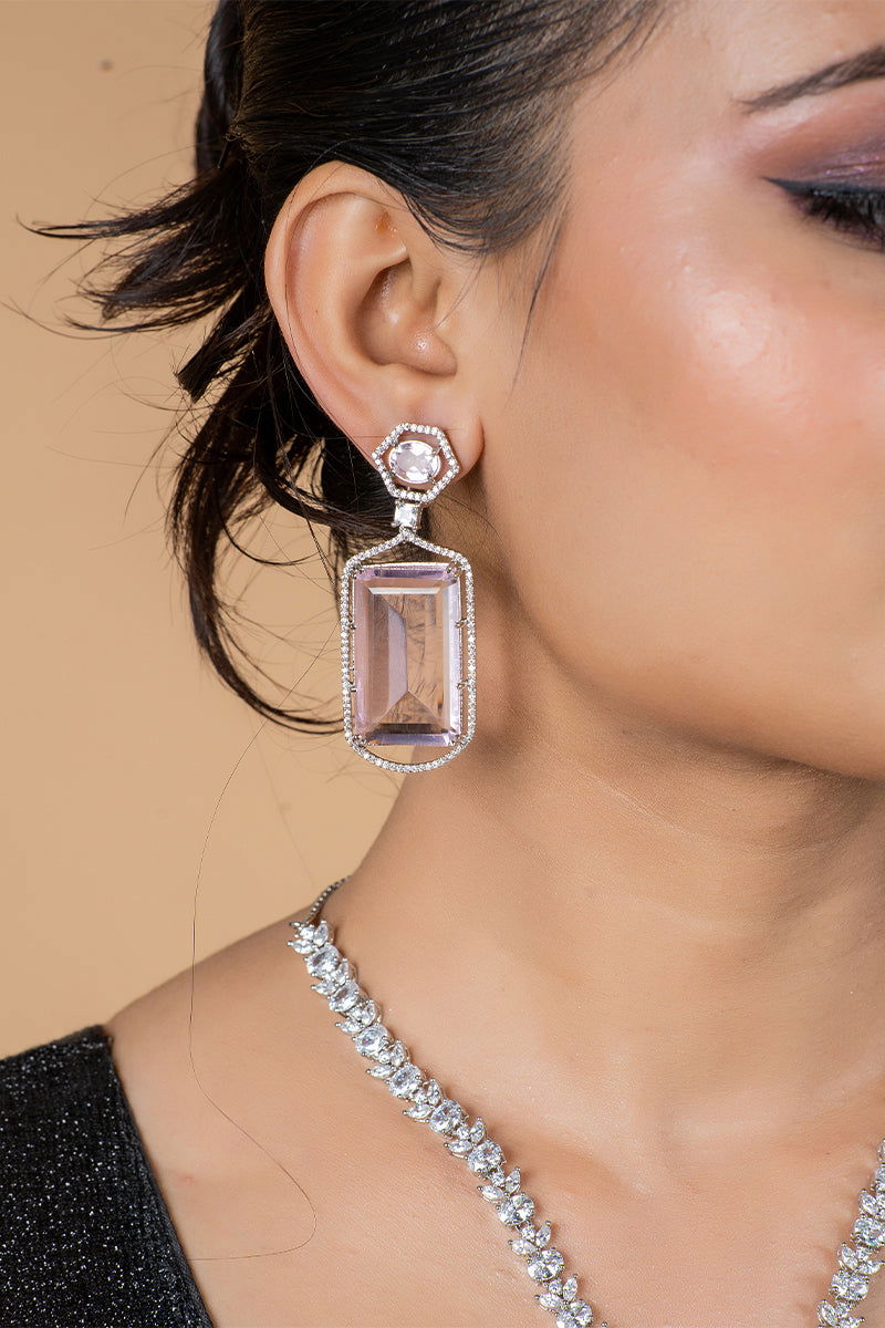 Rose Gold American Diamond Necklace with Earrings - Mayrake