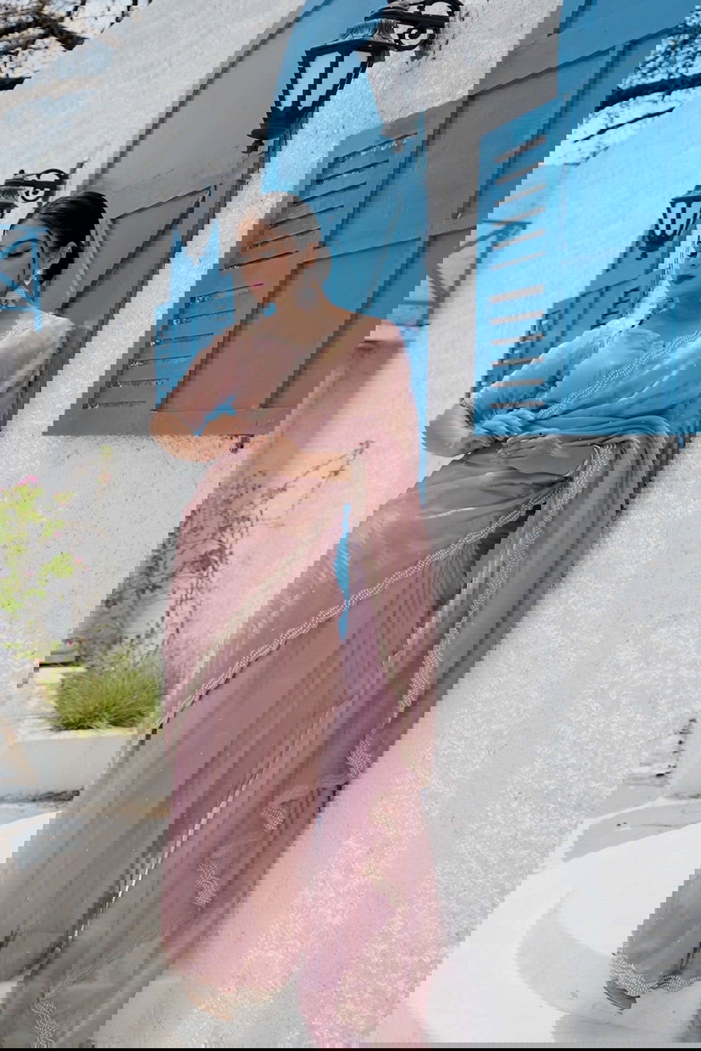 Rose Gold Shimmer Organza Saree with Pearl and Sequin Work - Mayrake.in