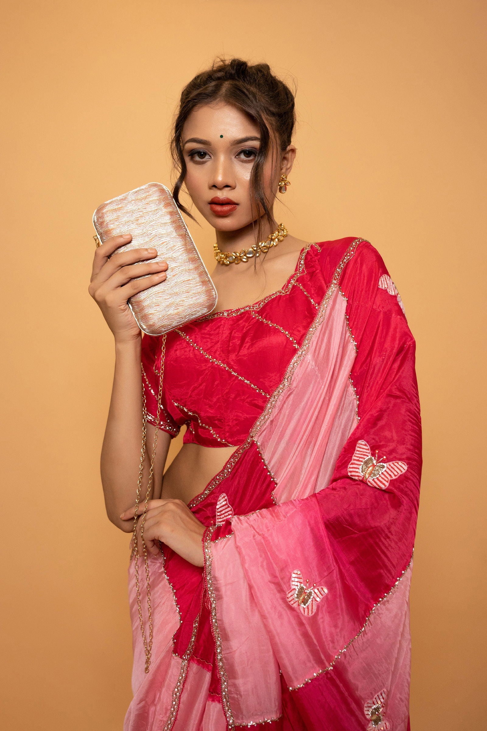 Rose Pink Organza Saree with Gotta Patti Design - Mayrake.in