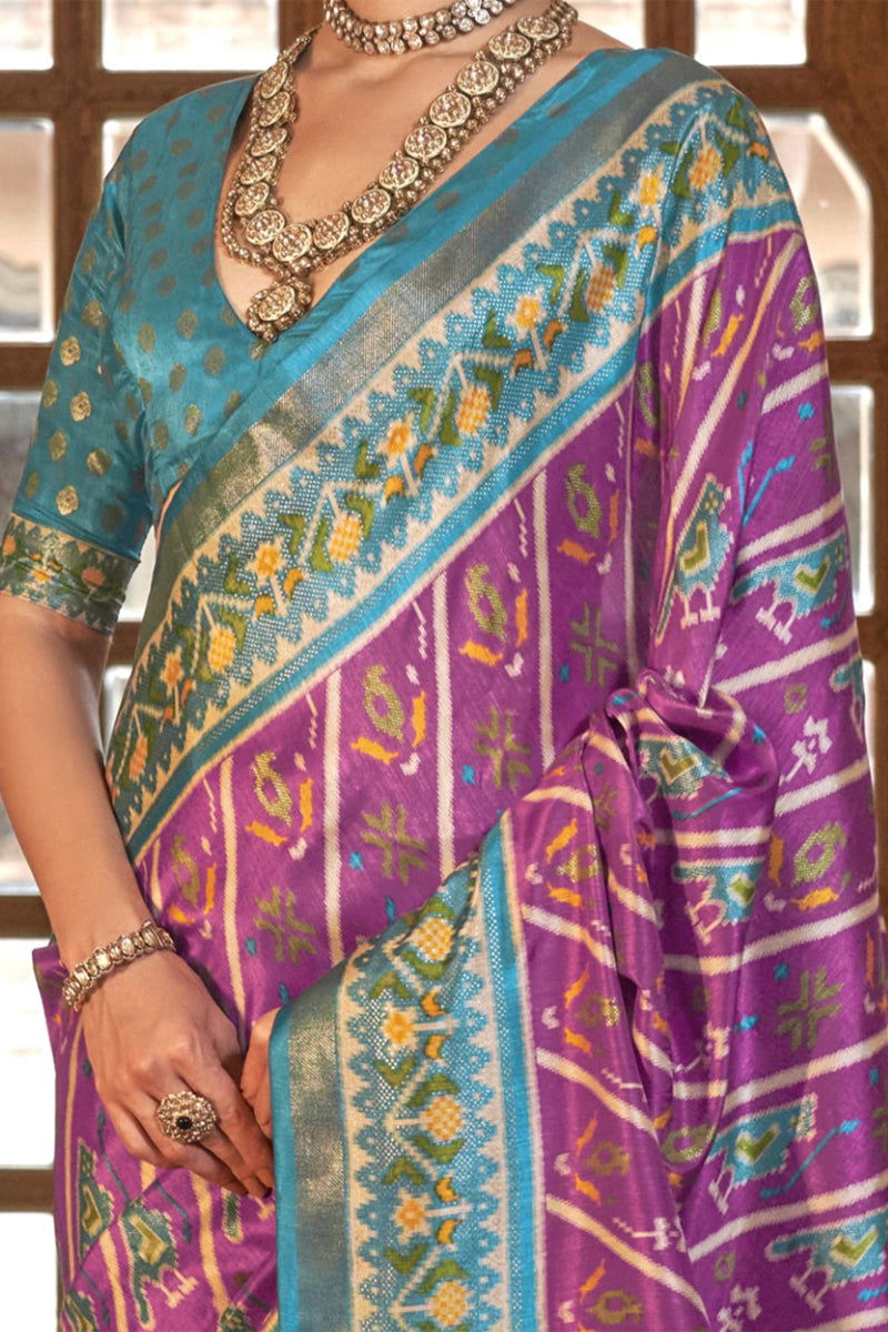 Rose Pink Viscose Silk with Patola Design and Apoxy Finish - Mayrake -