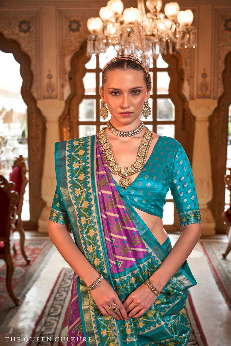 Rose Pink Viscose Silk with Patola Design and Apoxy Finish - Mayrake -