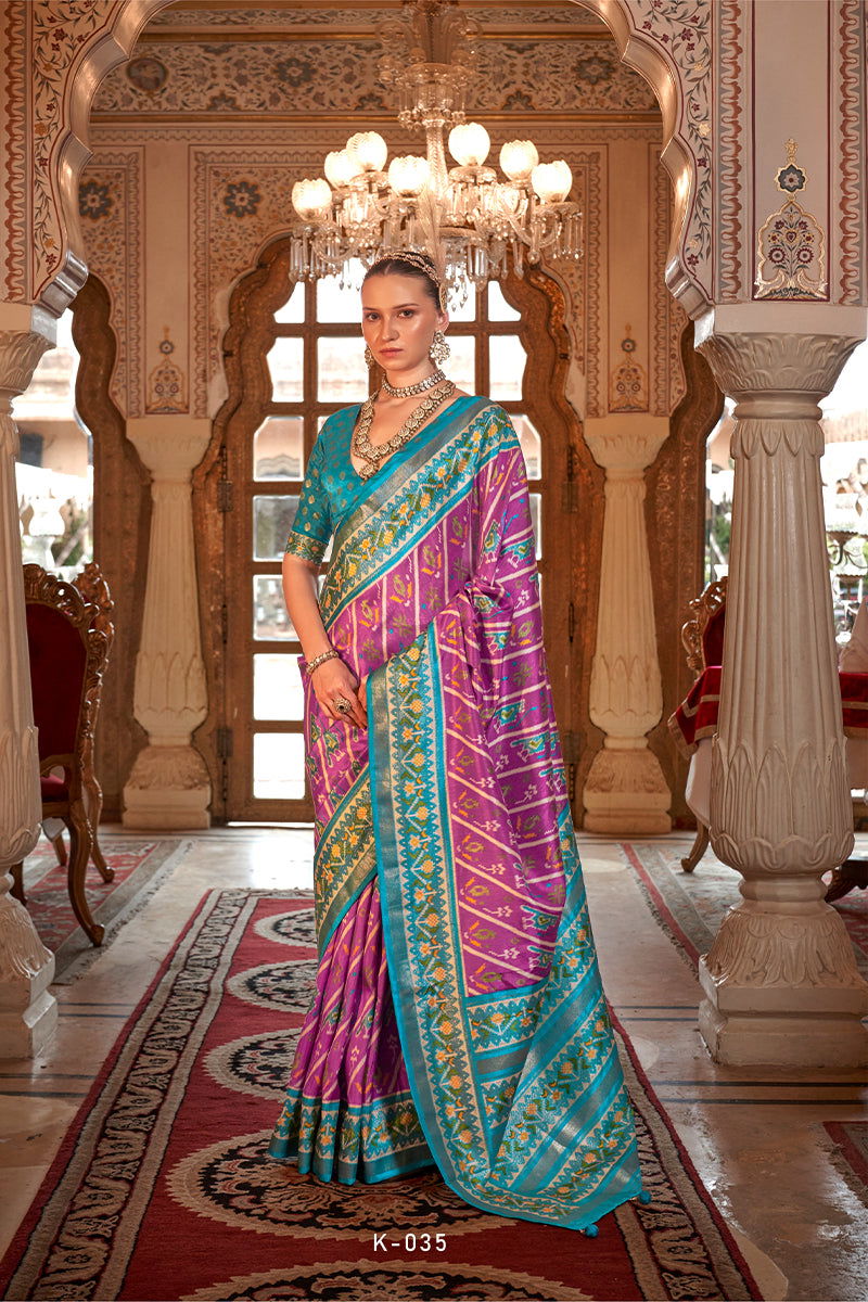 Rose Pink Viscose Silk with Patola Design and Apoxy Finish - Mayrake -