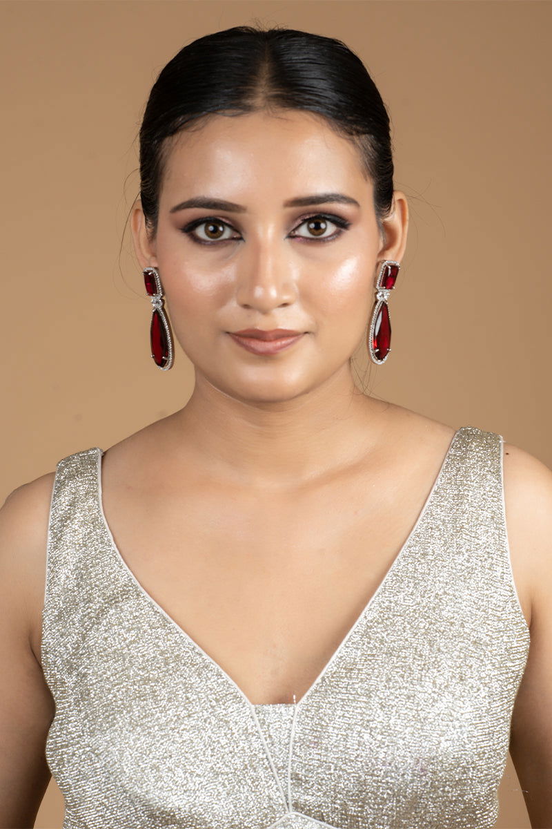 Ruby red AD teardrop earrings embellished with stones - Mayrake