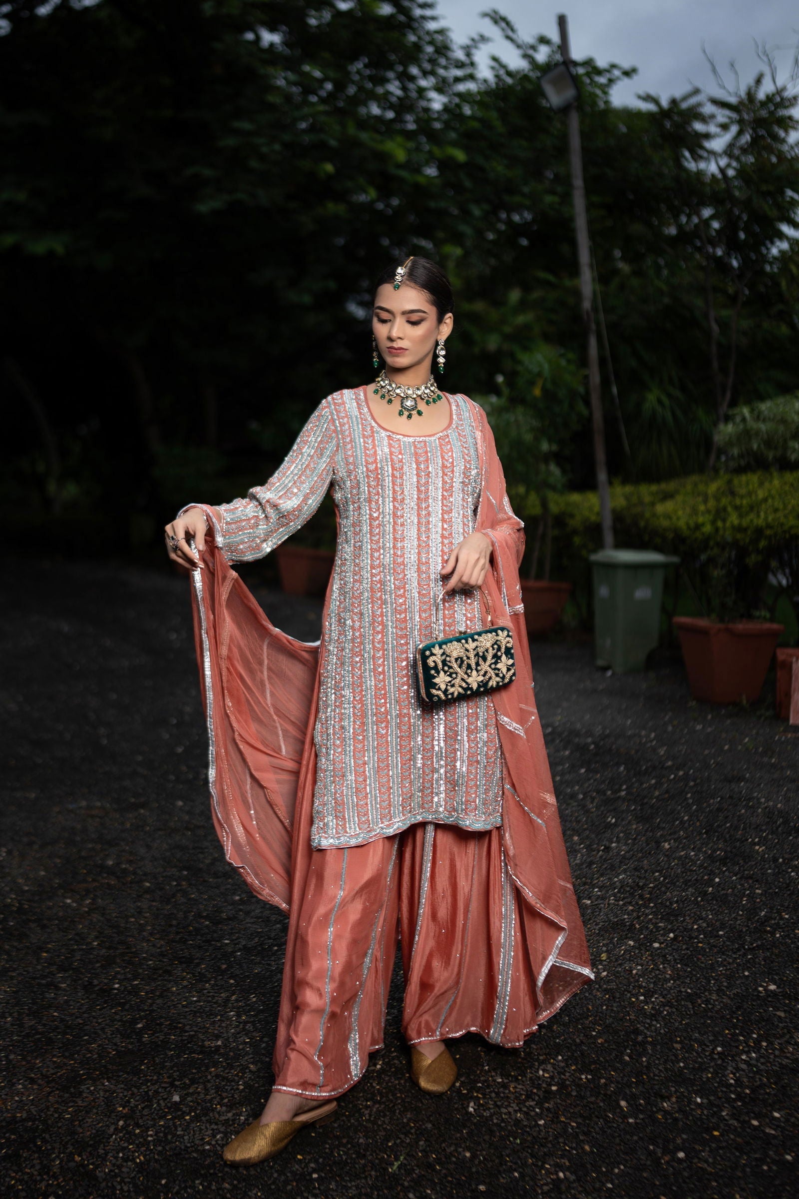 Rust Brown Georgette Handwork Zardozi Embroidered Sharara Suit - Mayrake.in