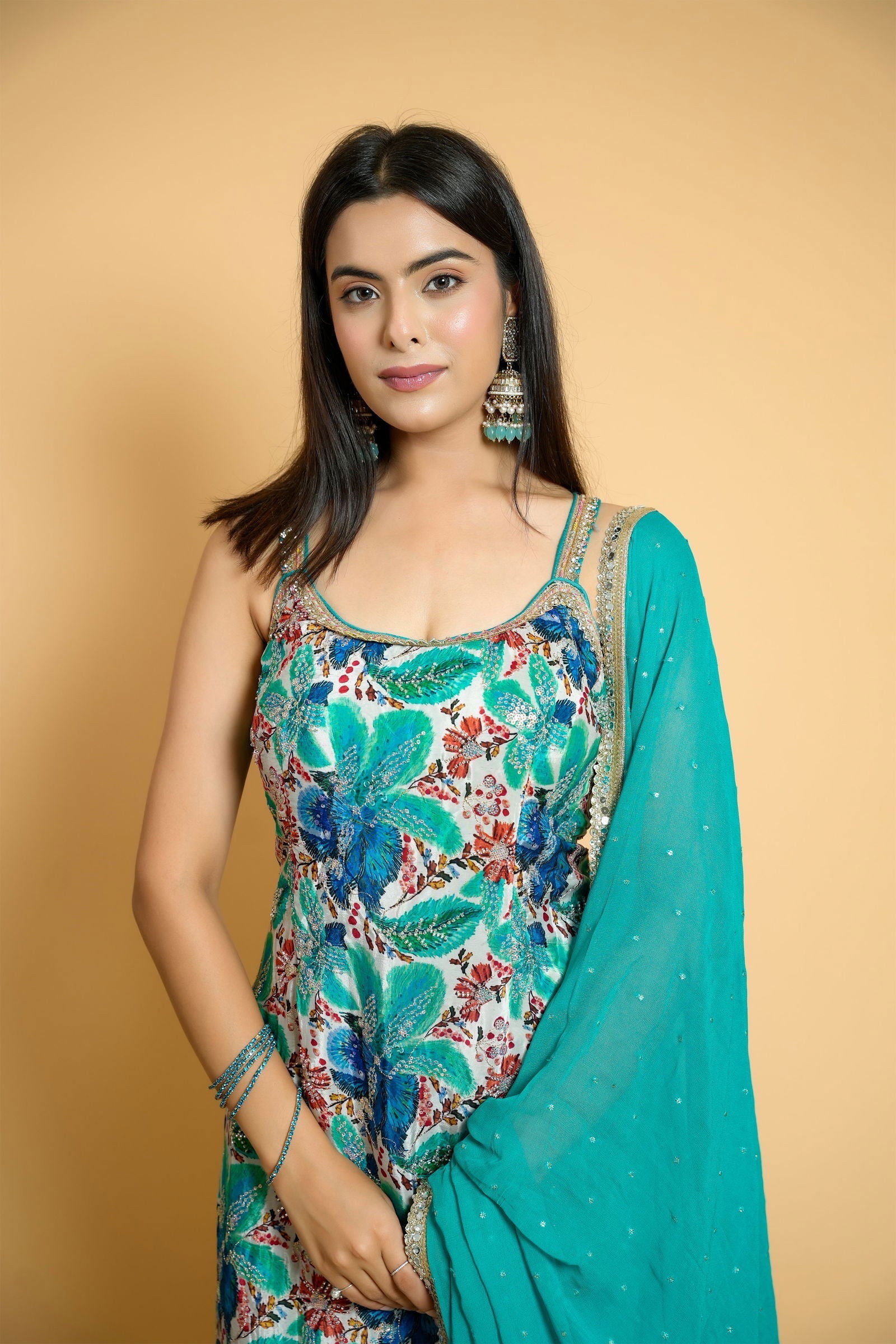 Sea Green Georgette Crepe Garara Suit - Mayrake.in