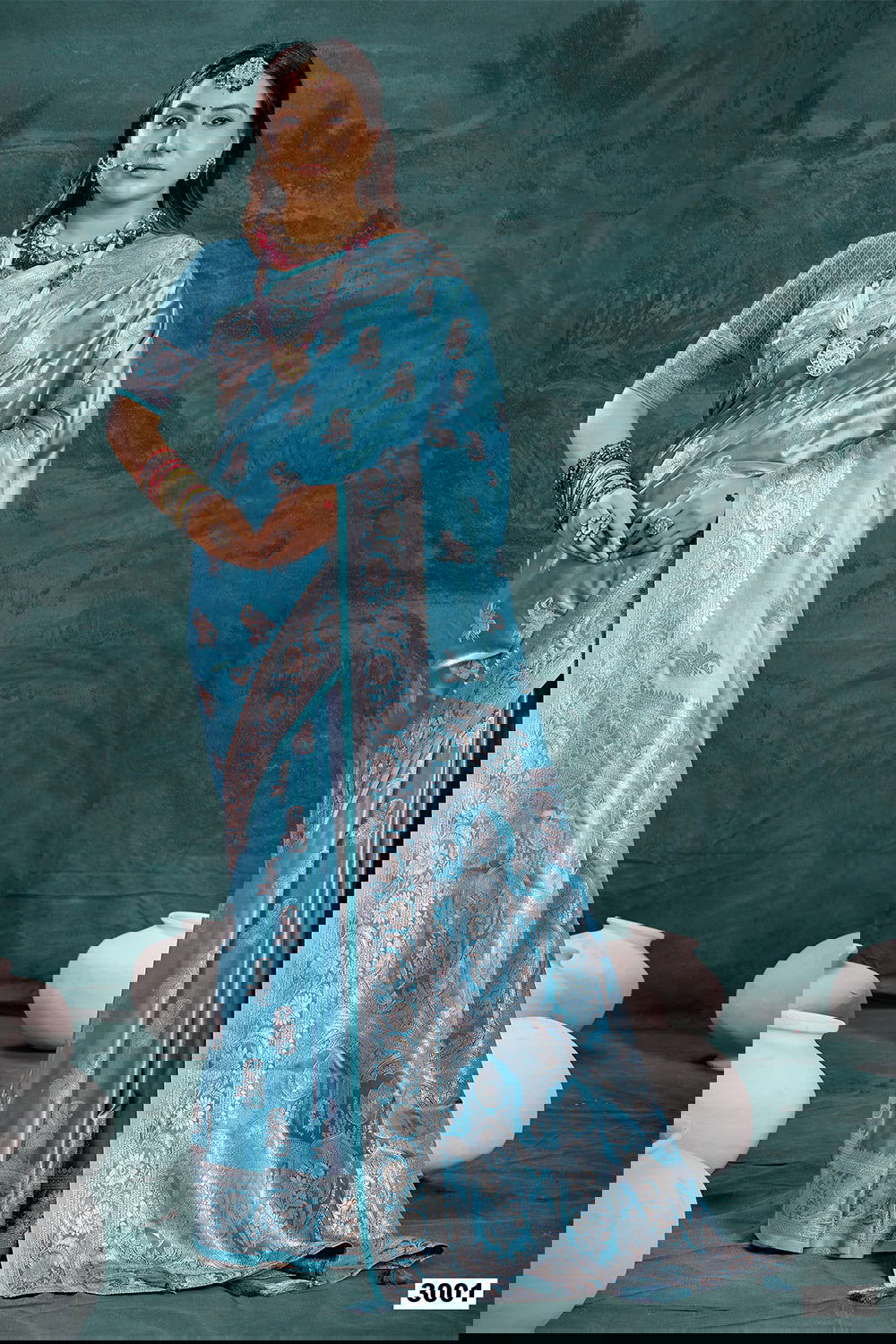 Sky Blue Banarasi Satin Silk Rich Pallu Saree with Silver Zari Weaving Detailing - Mayrake.in