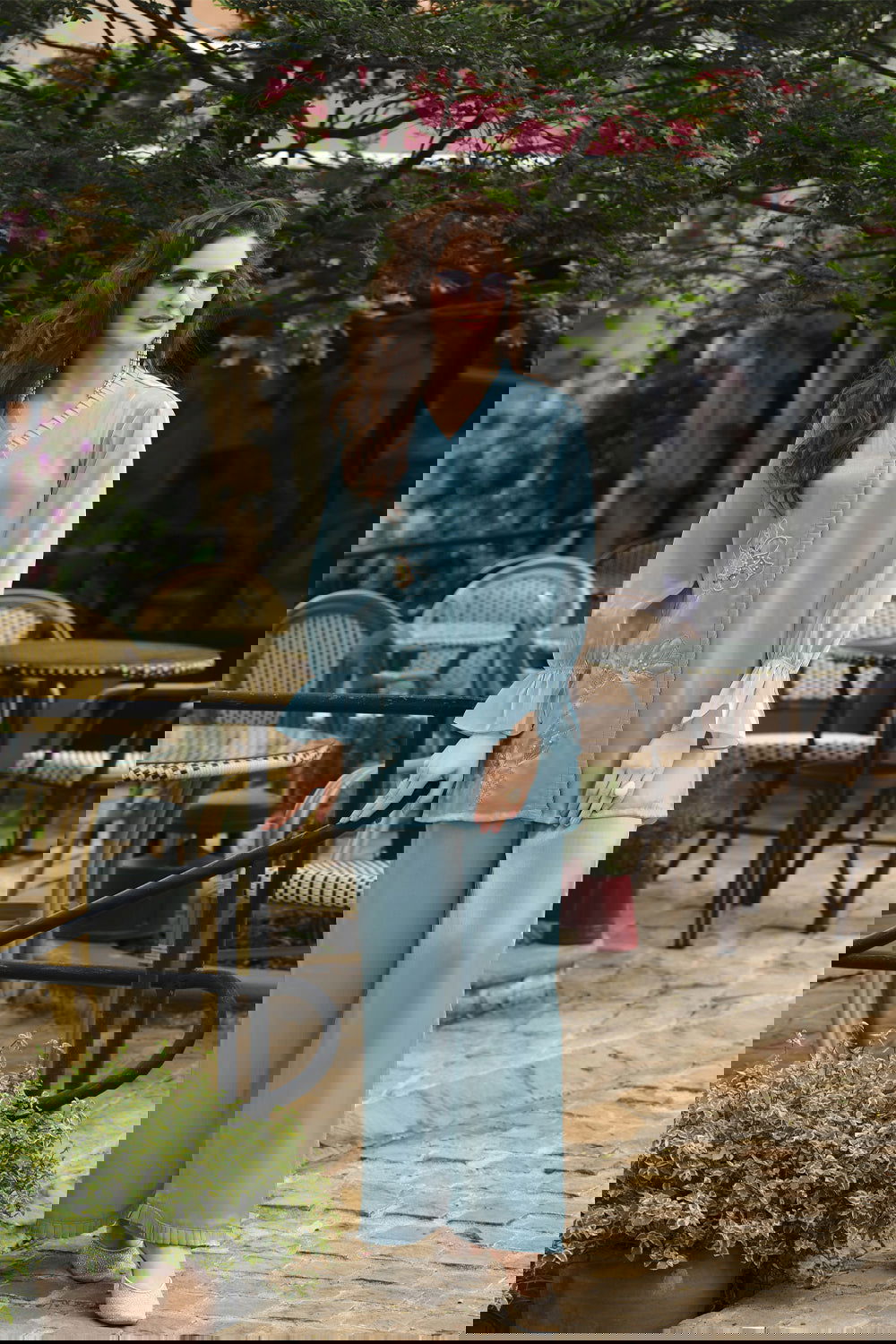 Sky Blue Handwork Viscose Silk Cord-Set Suit with Pant with Pocket - Mayrake.in