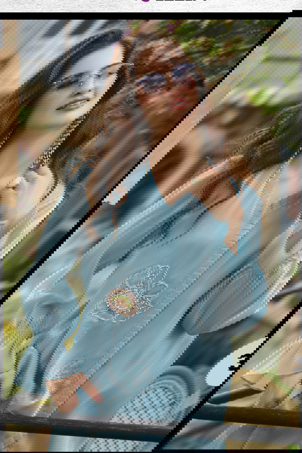 Sky Blue Handwork Viscose Silk Cord-Set Suit with Pant with Pocket - Mayrake.in