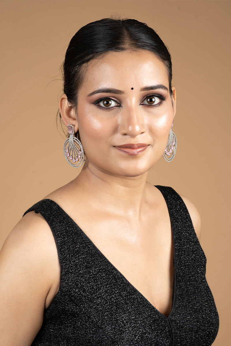 Sparkling AD chandbali earrings adorned with Pink stones - Mayrake