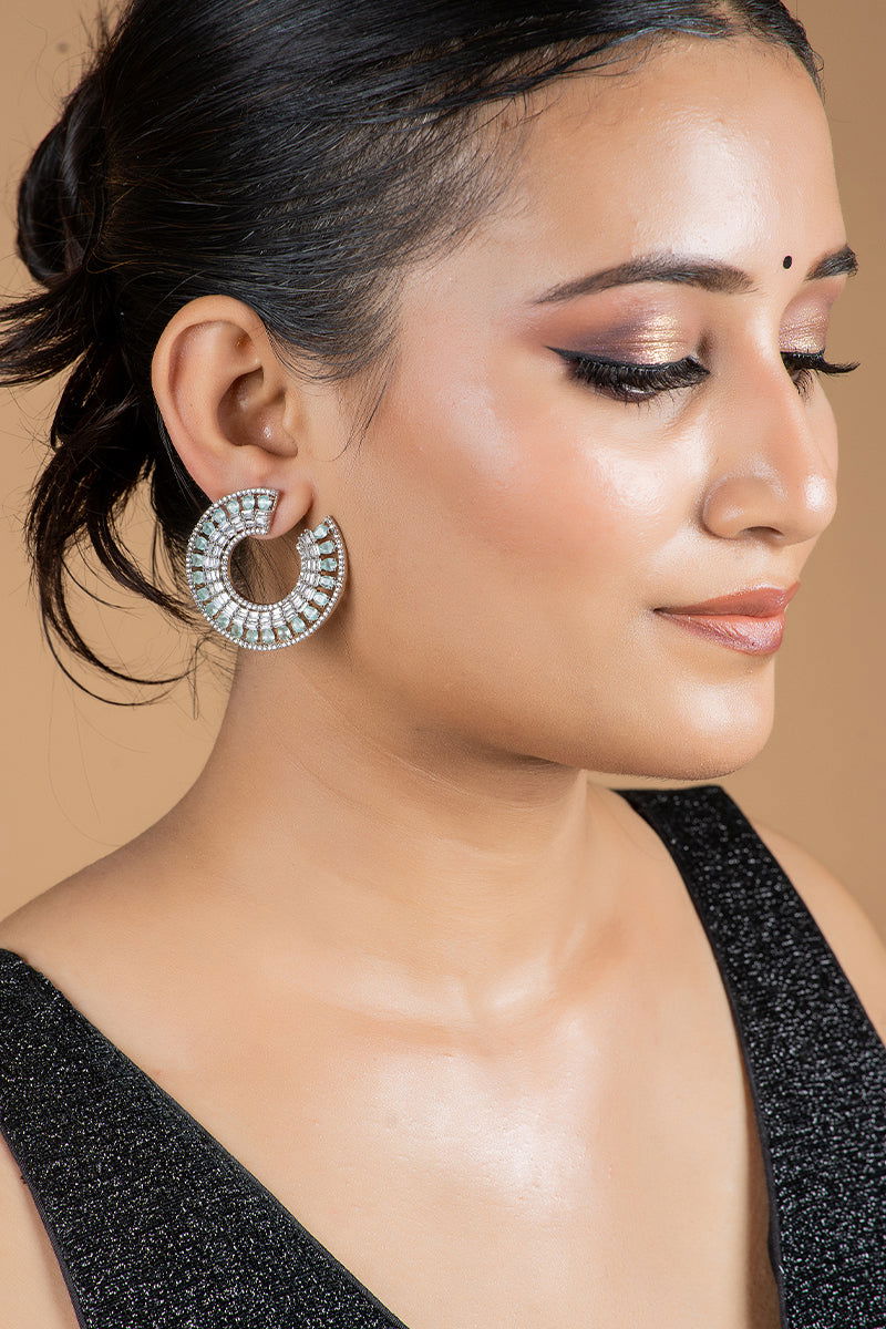 Sparkling Sea Blue Round-Shaped Stud Earrings with Swarovski Stones - Mayrake