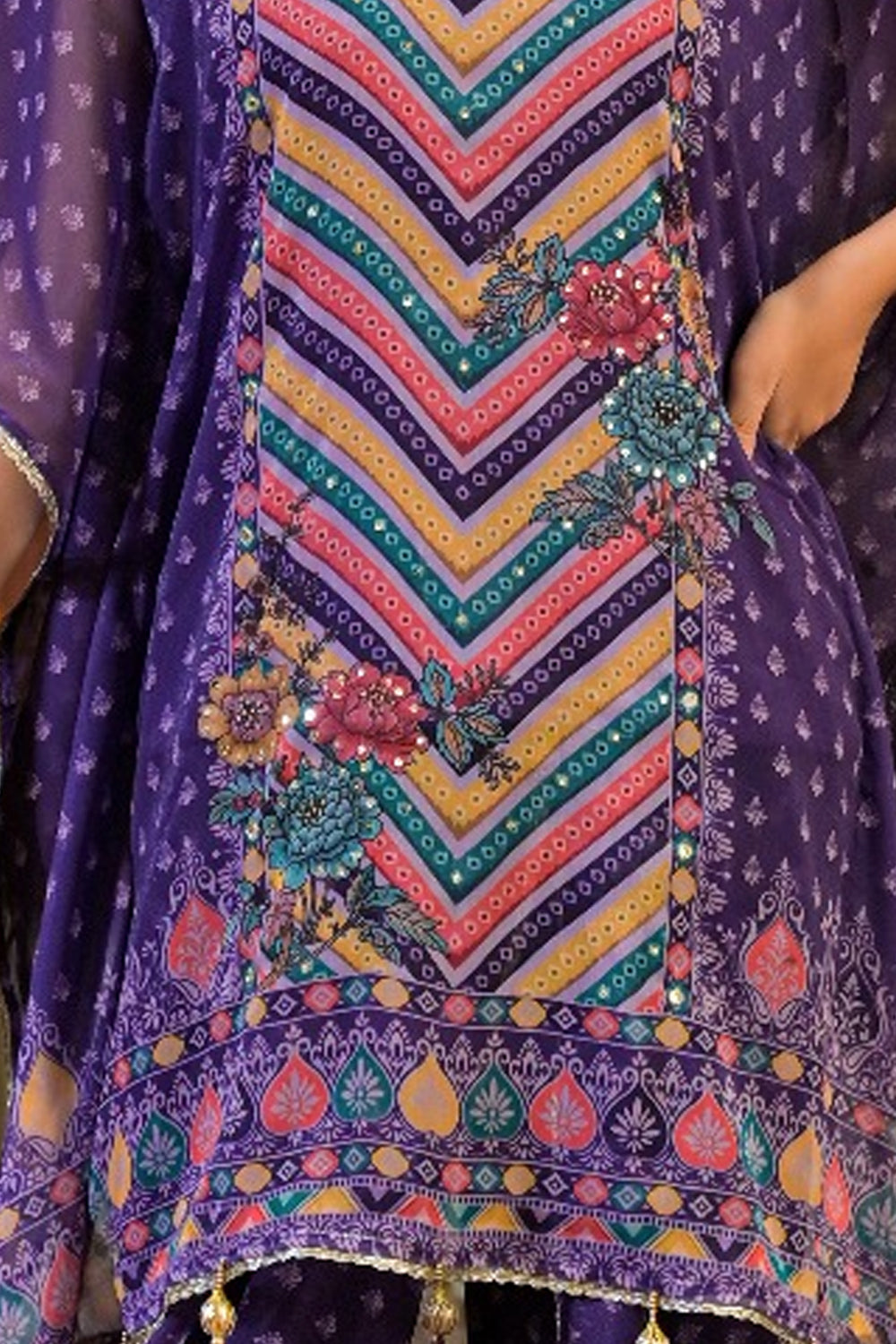 Purple Georgette Dhoti-Pattern Cord Set Suit with Zari Work