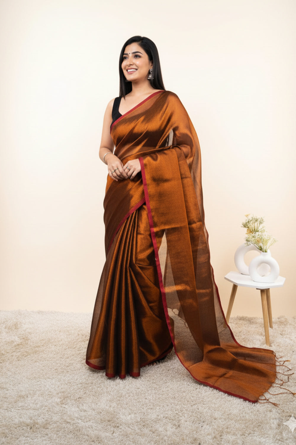 Metallic Olive-Gold Khadi Cotton Tissue Saree