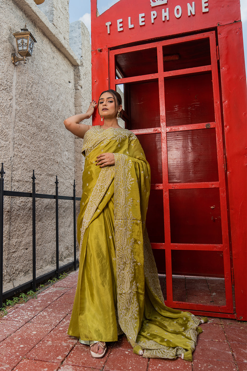 Two Blouse Concept – Rust Orange Crepe Silk Saree with Sequin and Zari Work